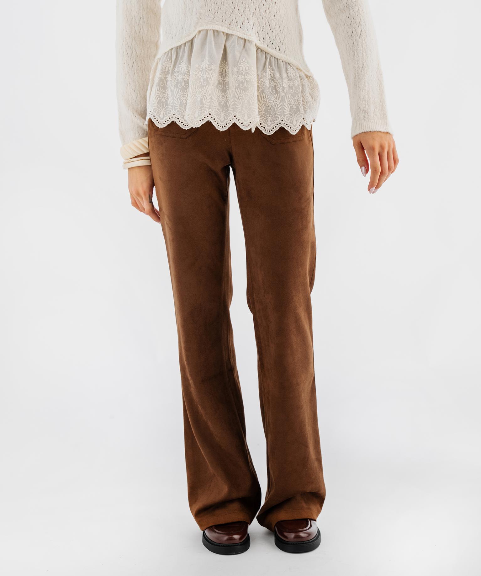 Pantalon flare en suédine femme - 42-44/L - beige fonce - GEMO