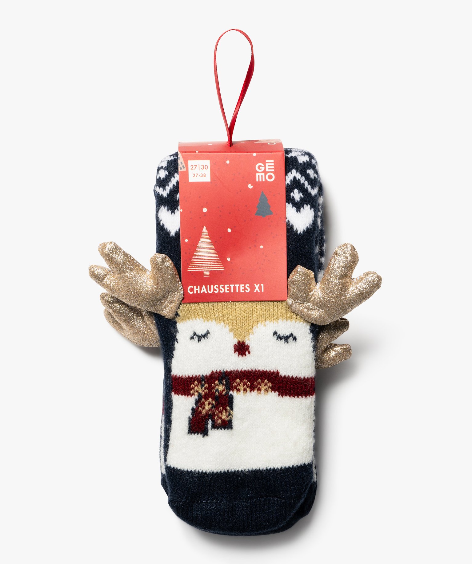 Chaussettes d’intérieur spéciales Noël avec cornes en relief fille - GEMO