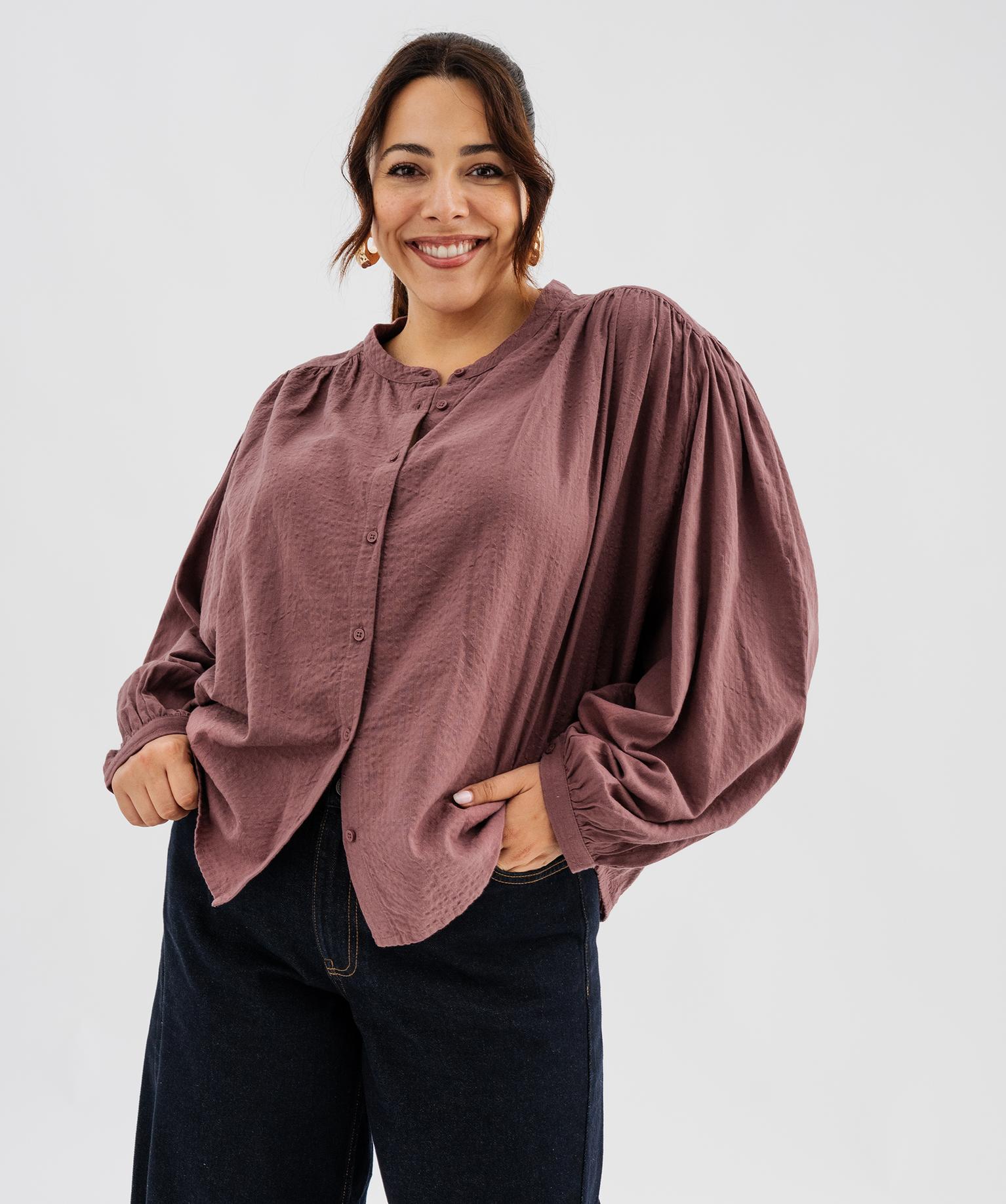 Chemise en coton col officier femme grande taille - 50-52/XXL - violet standard - GEMO