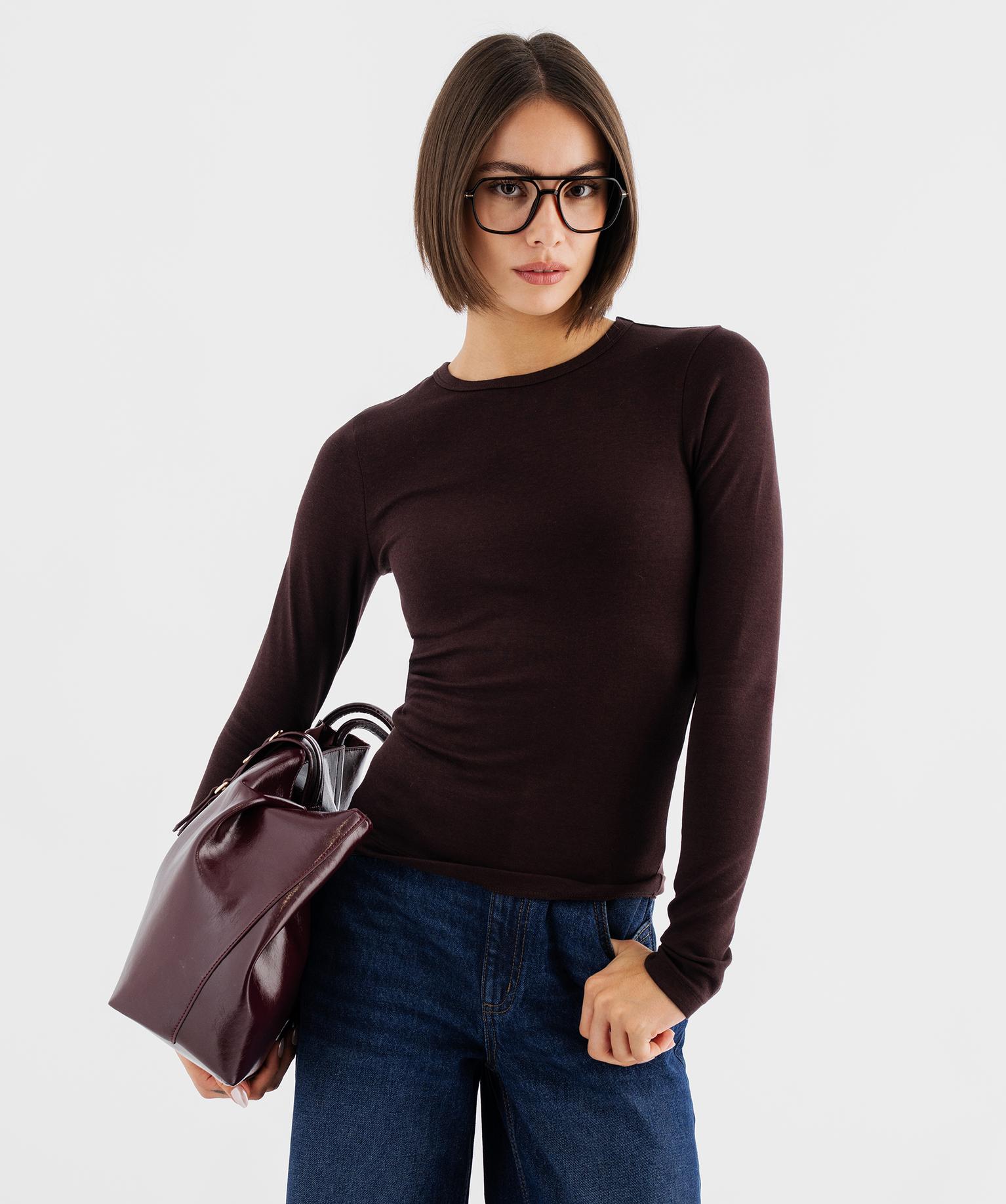 Tee-shirt manches longues extensible en coton et modal mélangés femme - 42-44/L - marron fonce - GEMO