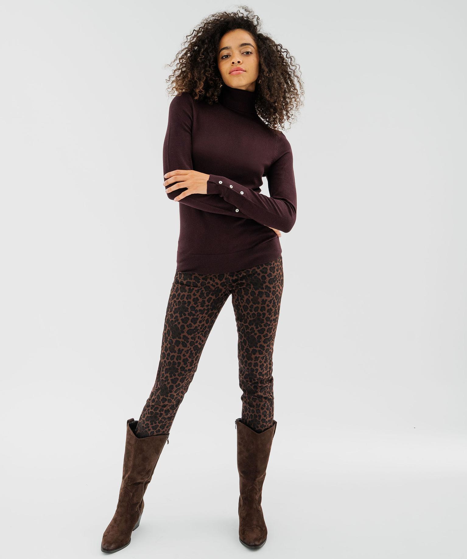 Pull à col roulée en maille fine femme - 38-40/M - marron fonce - GEMO
