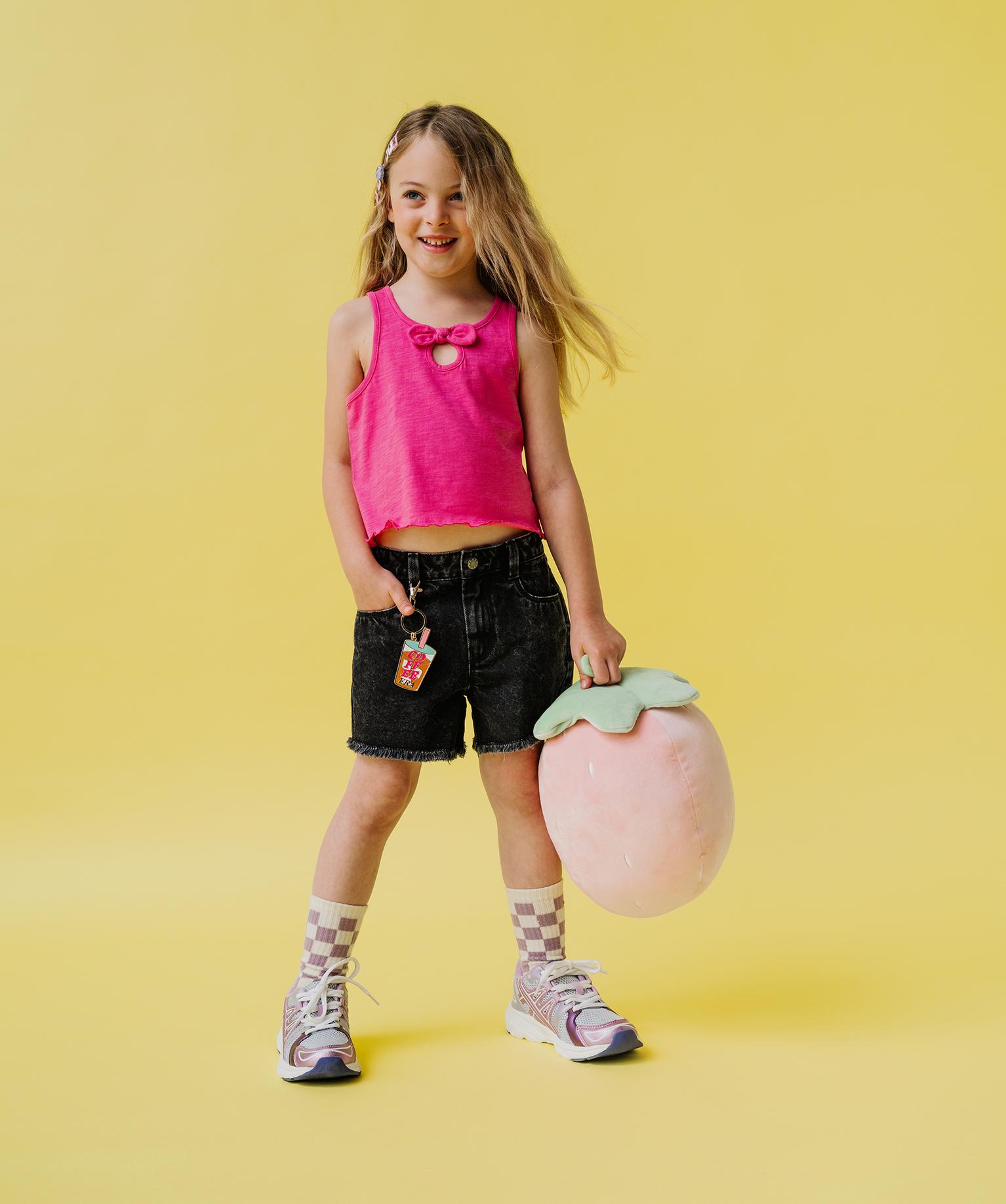 Débardeur en jersey de coton flammé finition roulottée fille - 12A/XXS - rose vif - GEMO