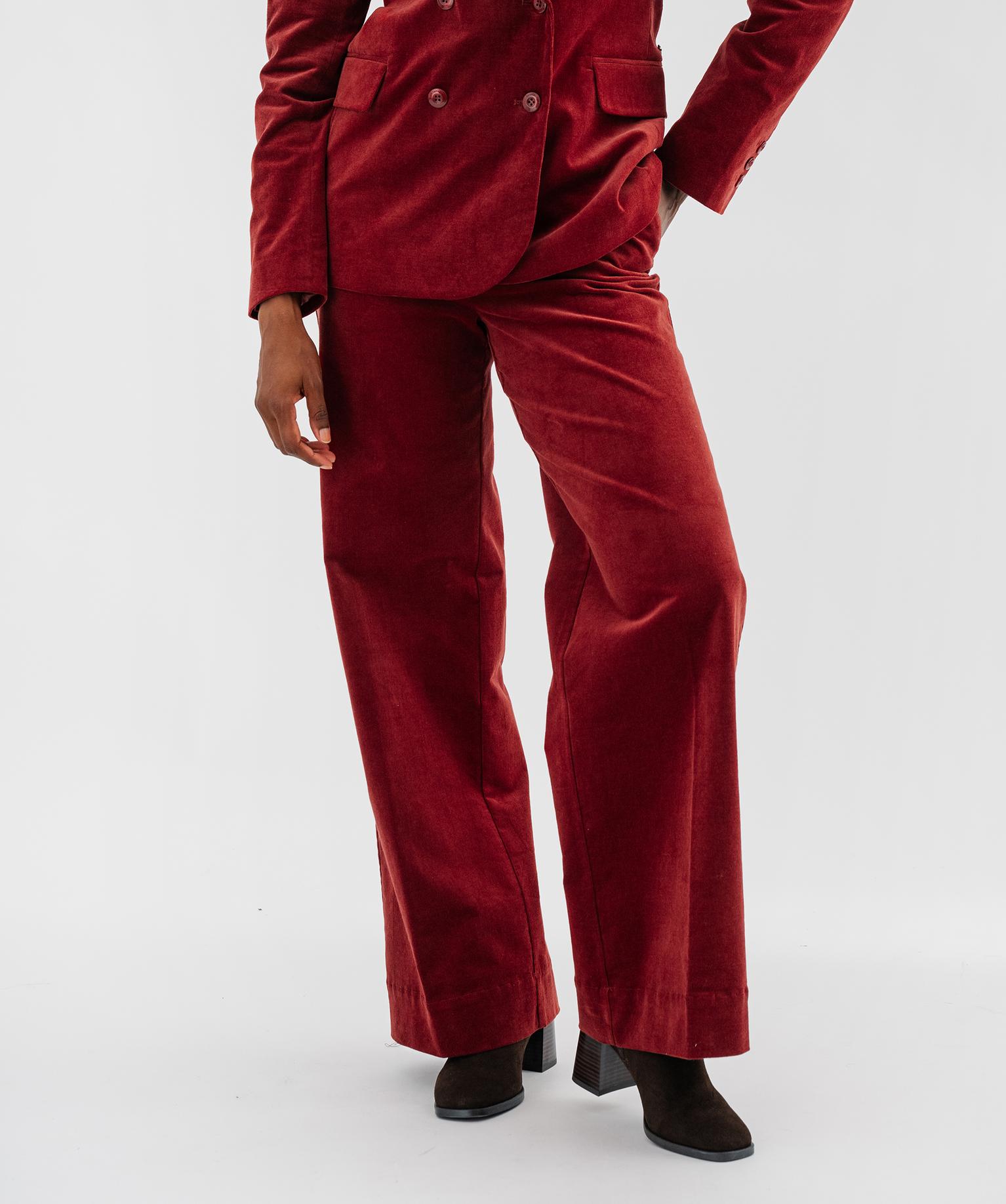 Pantalon en velours fines côtes coupe wide leg femme - LuluCastagnette - 42-44/L - rouge fonce - LULUCASTAGNETTE