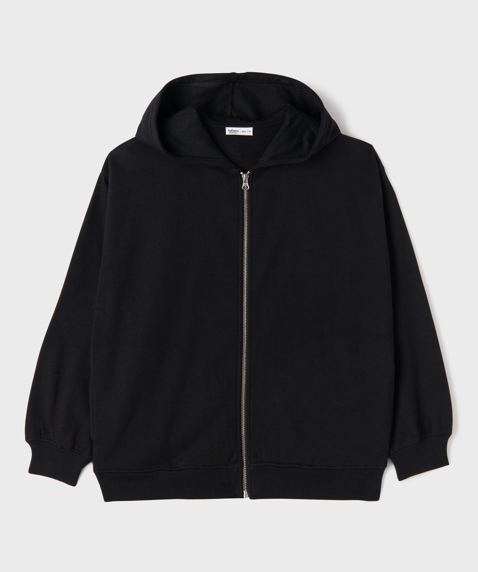 Sweat zippé à capuche coupe oversize fille - 16A/S - noir standard - GEMO