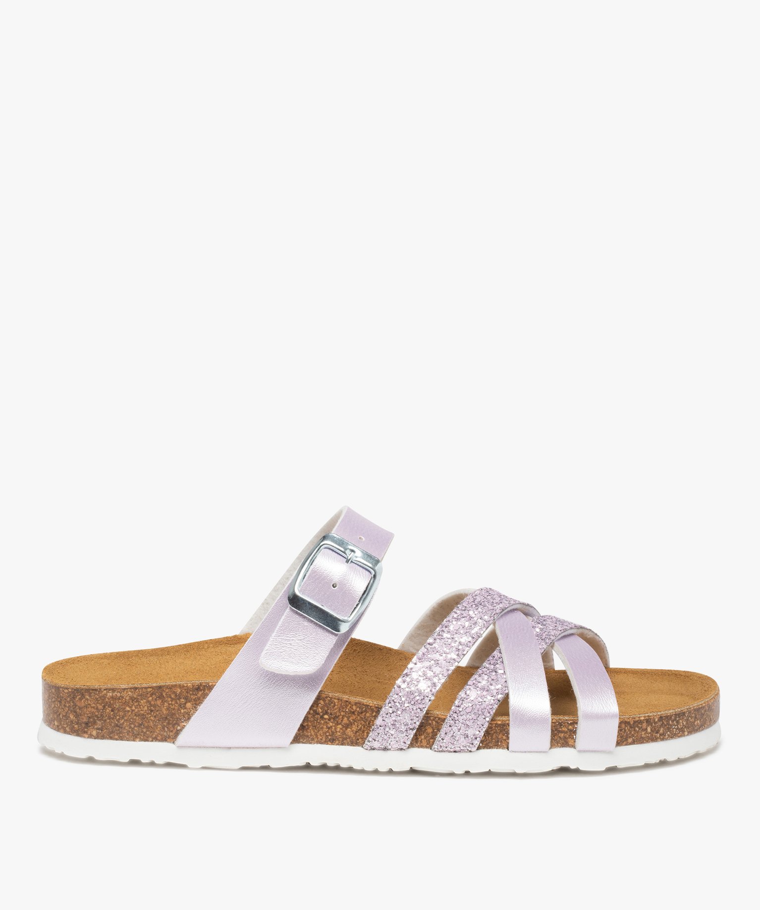 Mules femme plates à brides métallisées et pailletées - 38 - violet clair - GEMO