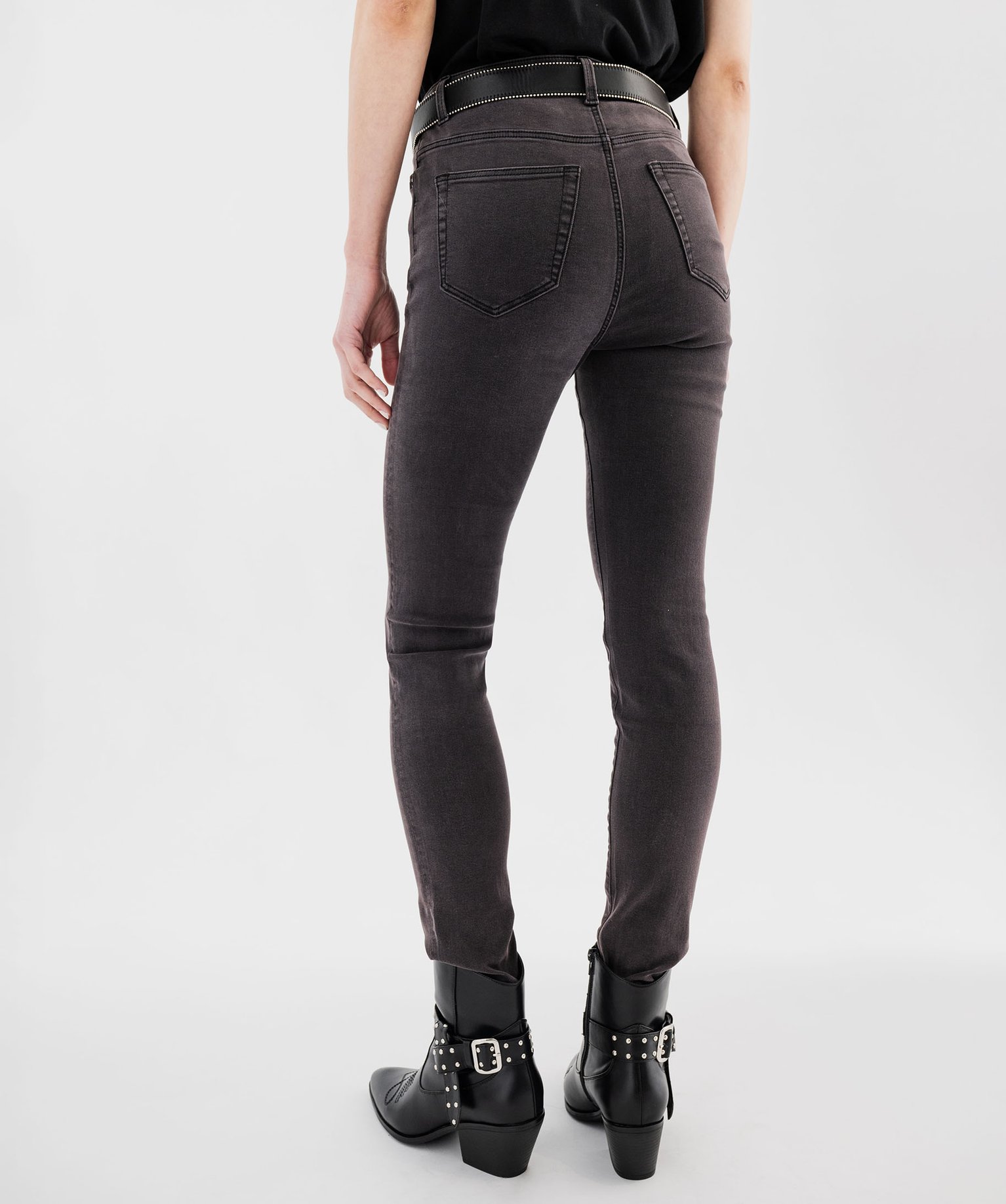 Jean Coupe Slim Taille Haute Femme Gris Anthracite GEMO