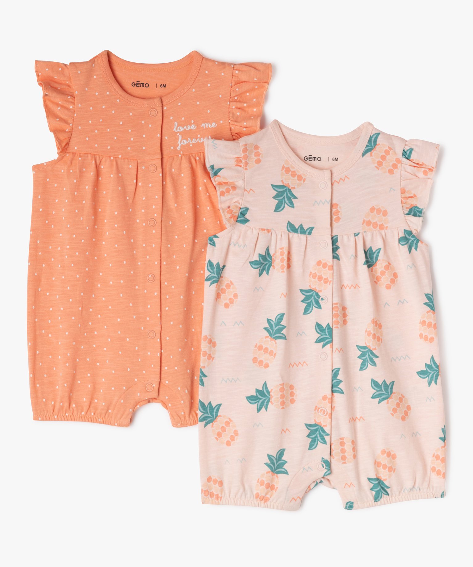 Combishort en coton avec volants sur les épaules bébé fille (lot de 2) - 9M - rose - GEMO