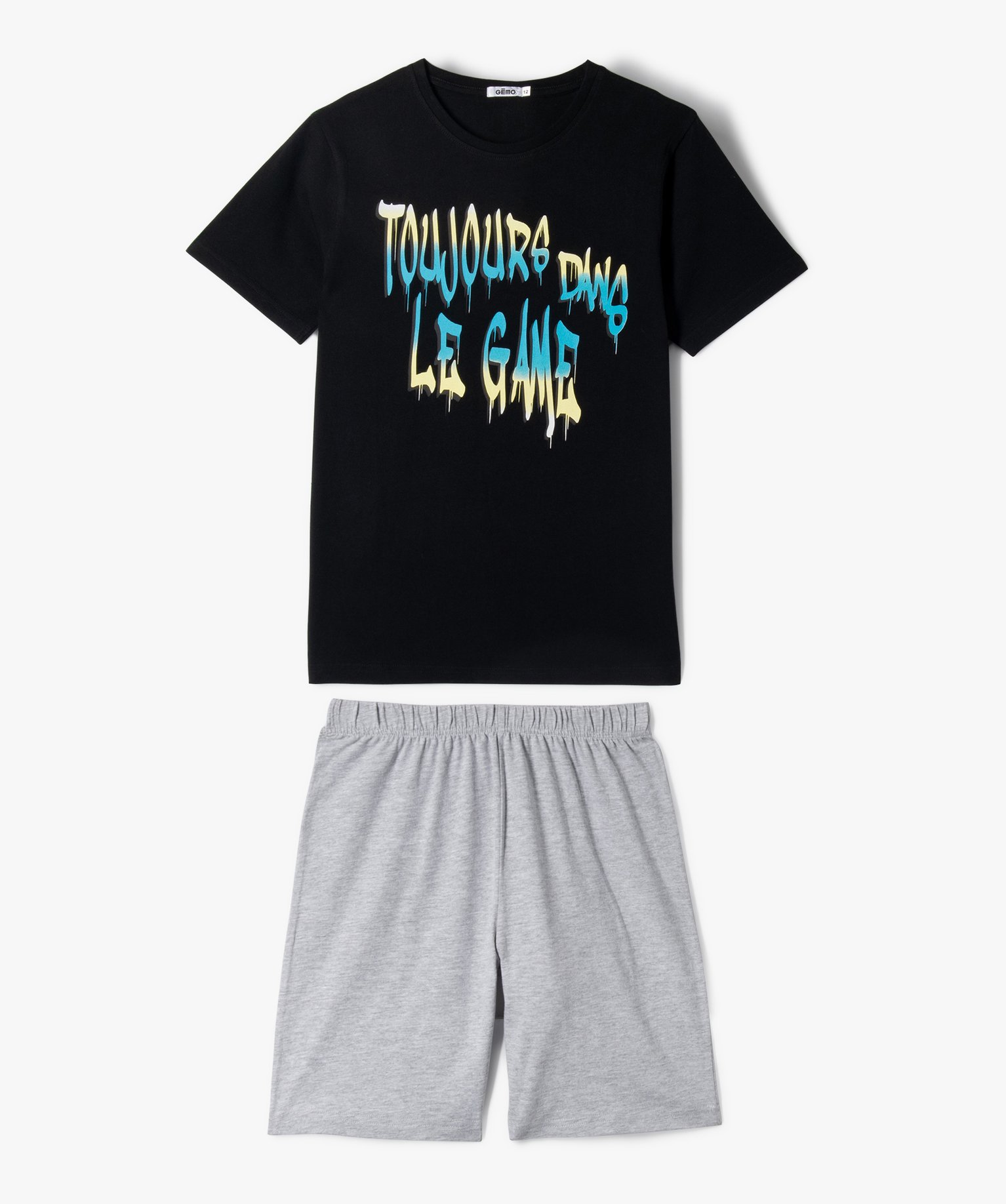 Pyjashort avec inscription bicolore garçon - 16 - noir - GEMO