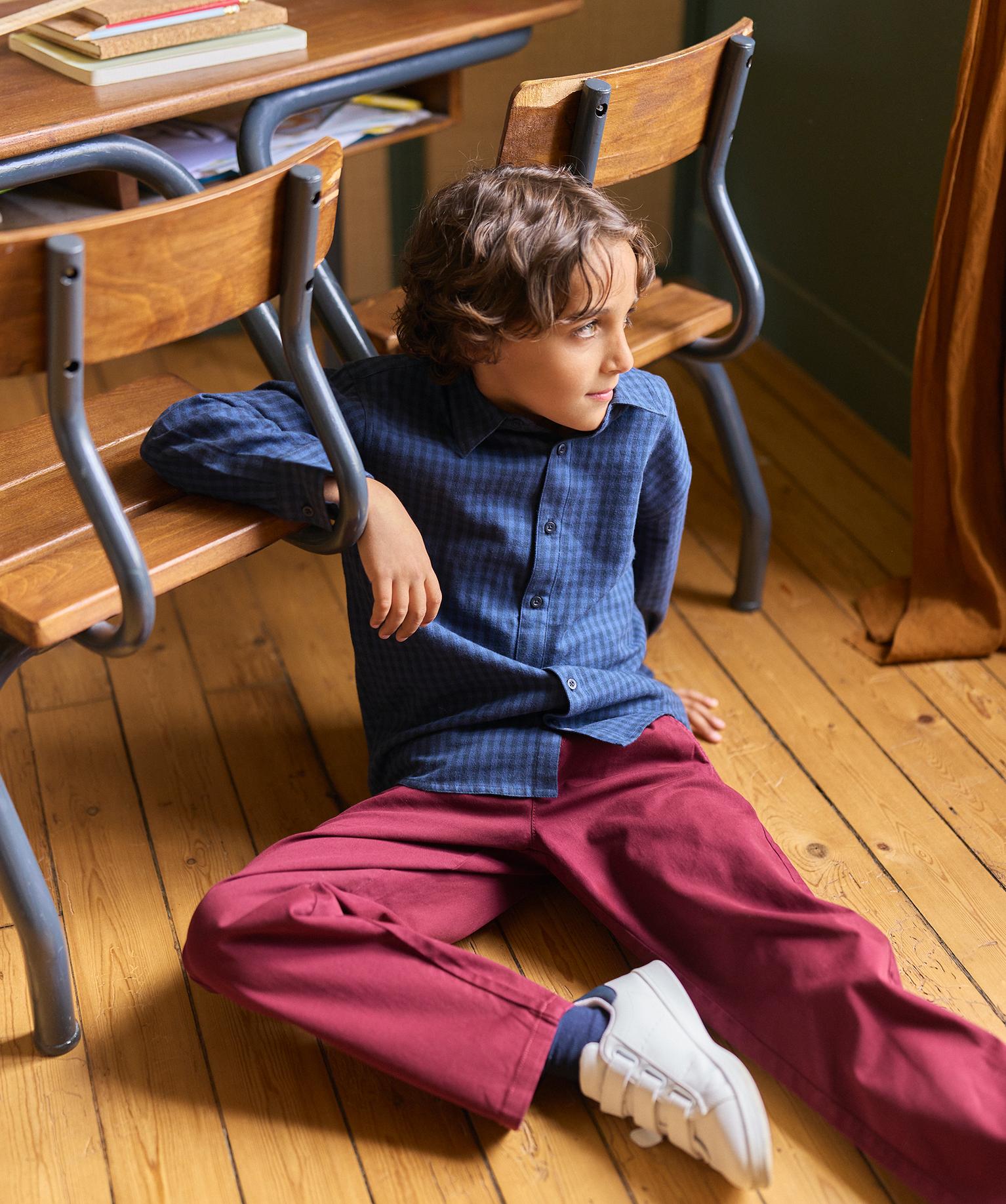 Chemise manches longues à carreaux garçon - LuluCastagnette - 8A - bleu - LULUCASTAGNETTE