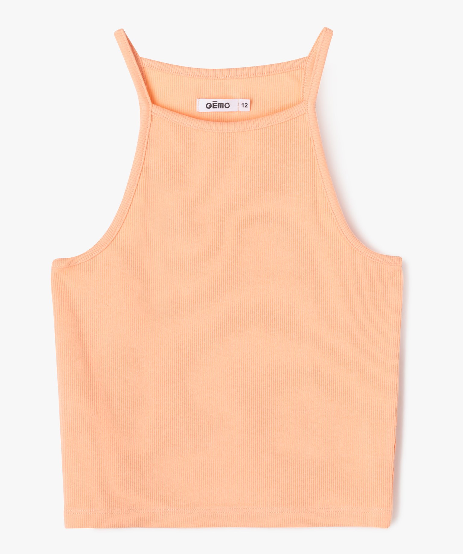 Débardeur en maille côtelée à fines bretelles fille - 16 - orange clair - GEMO