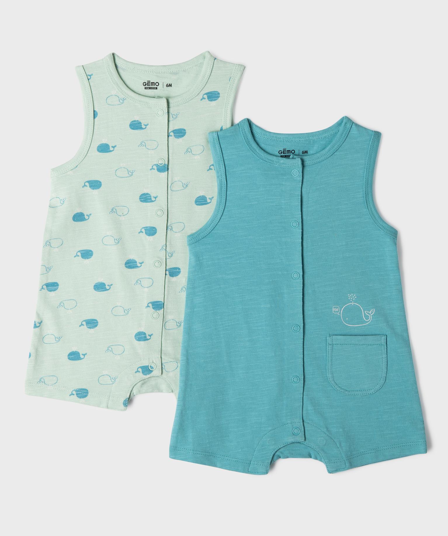 Combinaisons courtes en coton à motifs baleines bébé garçon (lot de 2) - 24M - vert - GEMO
