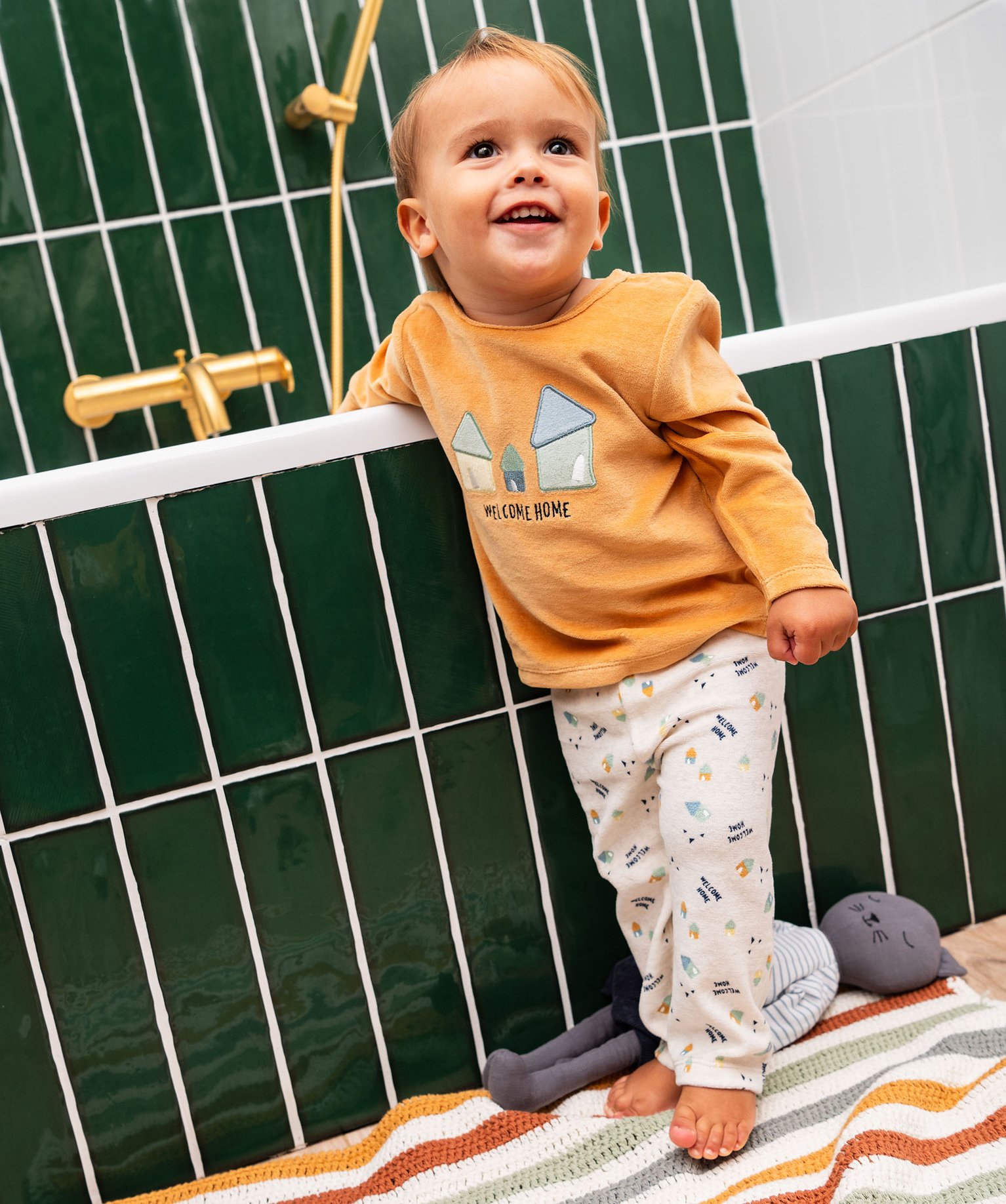 Pyjama 2 pièces en velours avec motifs maisons bébé garçon - GEMO
