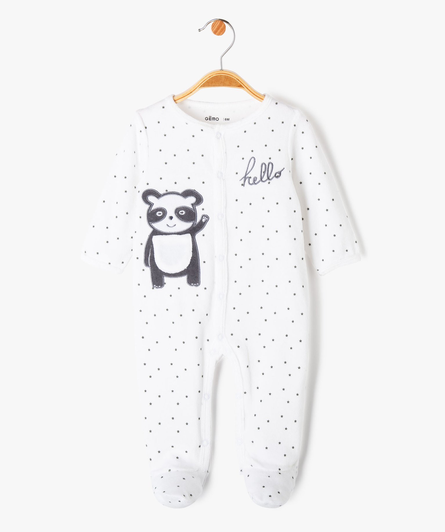 Pyjama bébé en velours étoilé à ouverture ventrale - 0M - blanc - GEMO