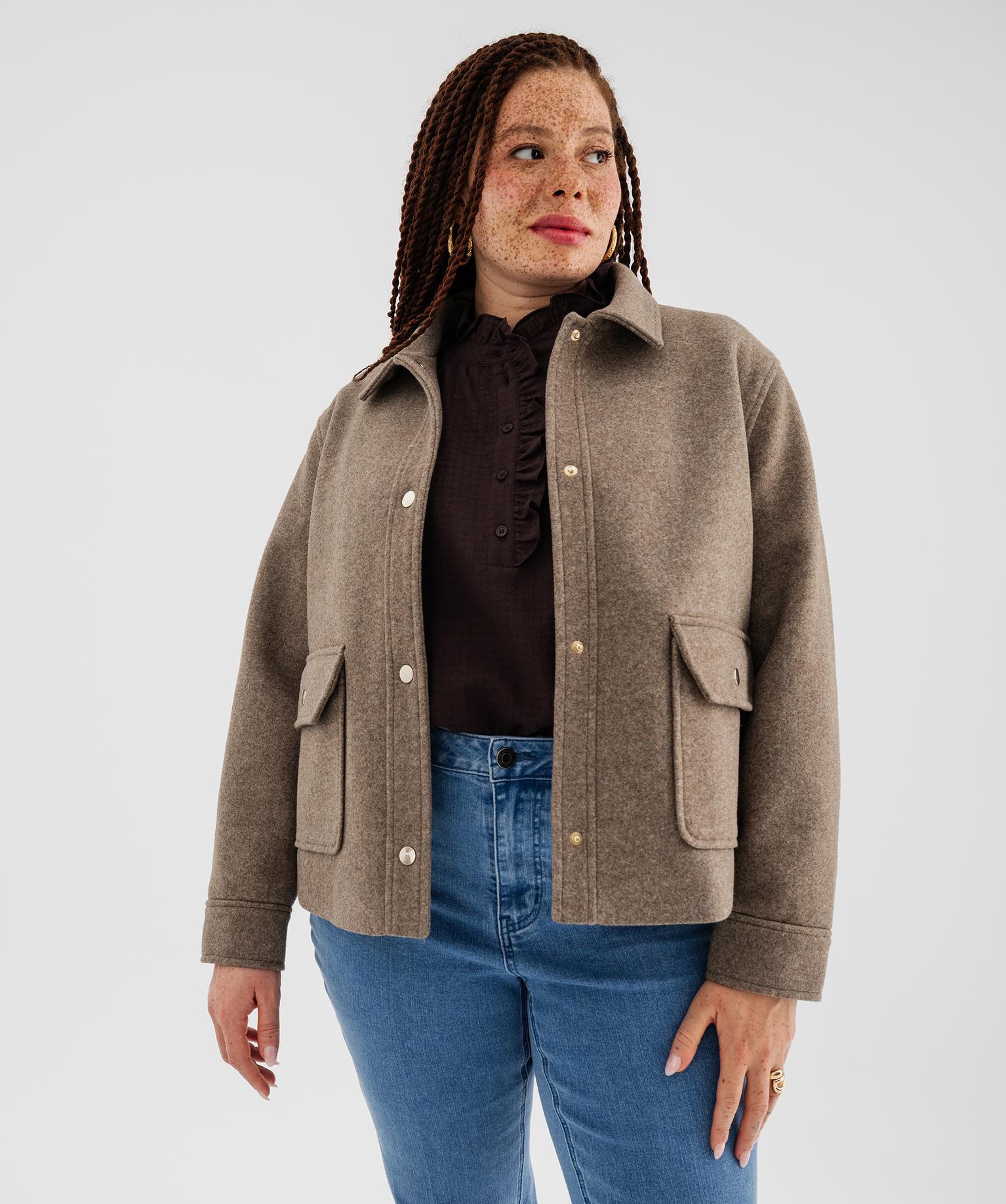 Manteau court aspect drap de laine à boutons-pression femme grande taille - 50-52/XXL - beige chine - GEMO