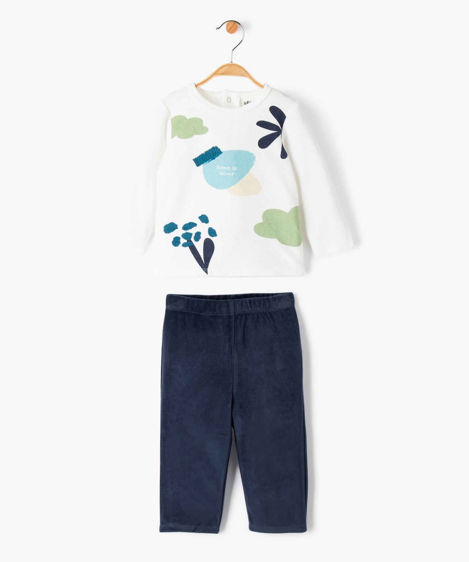 Pyjama en velours 2 pièces dépareillés bébé - 4 - ecru - GEMO