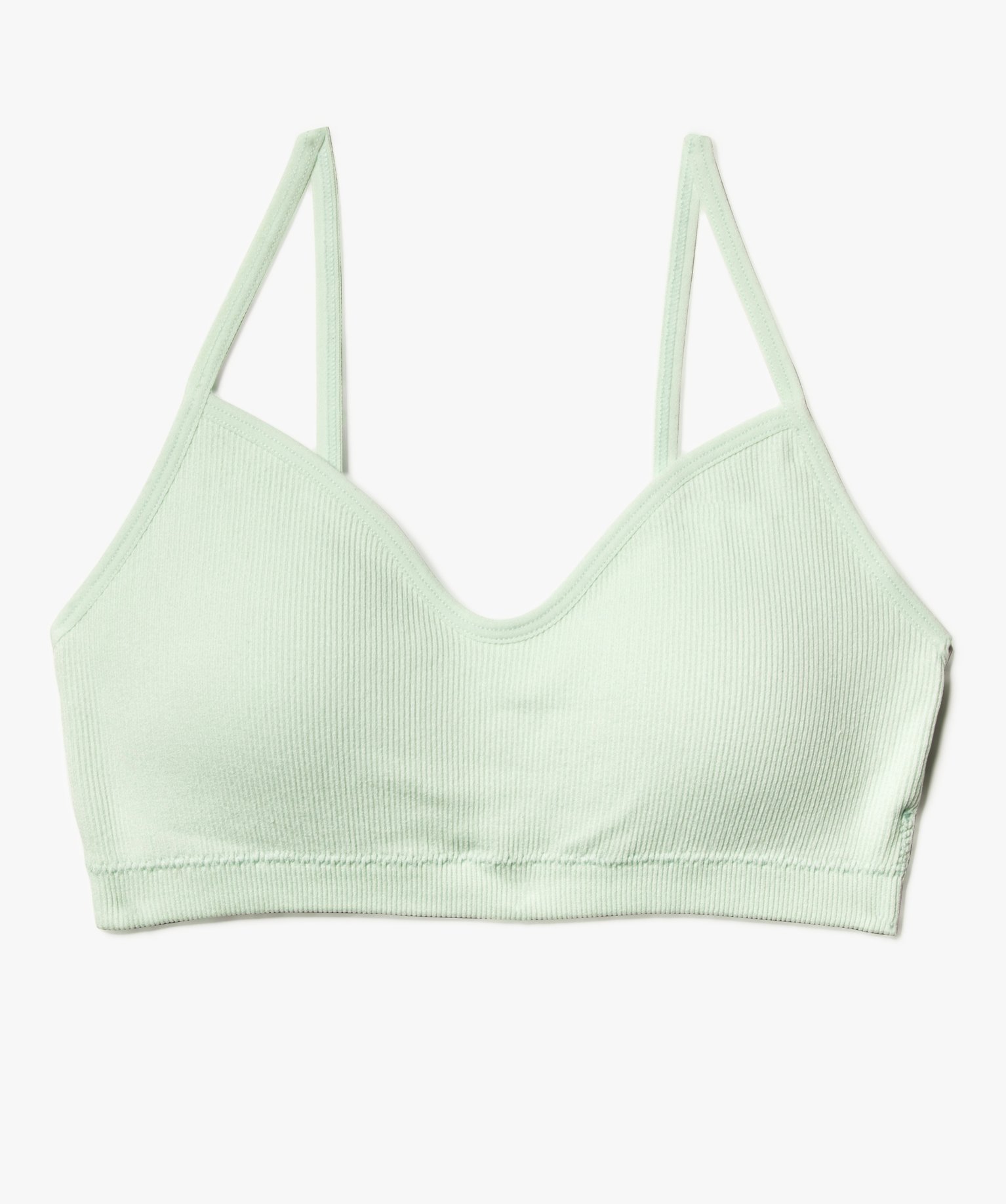 Brassière à fines bretelles en maille côtelée avec mousses amovibles fille - 12/14 - vert - GEMO