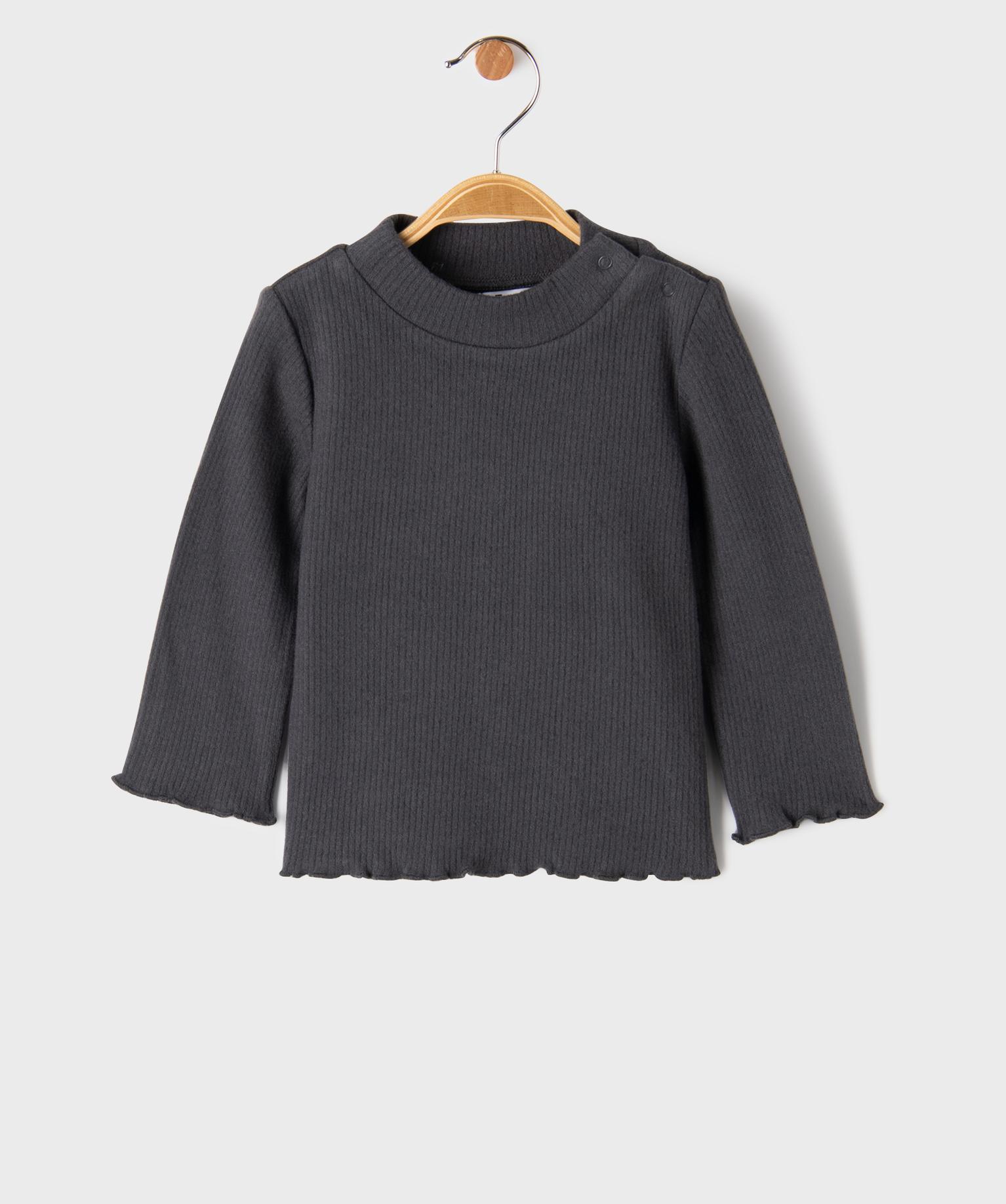 Tee-shirt manches longues chaud en maille côtelée bébé fille - 18M - gris fonce - GEMO