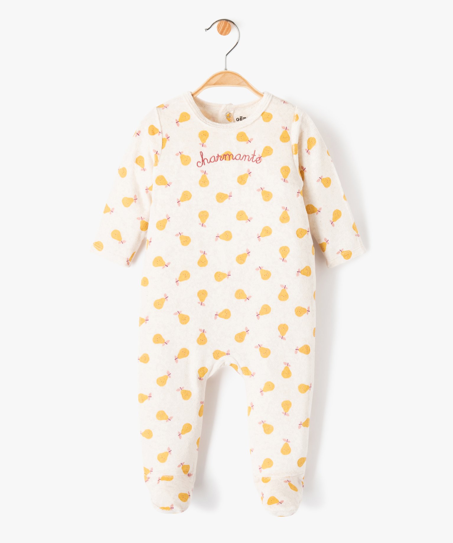Pyjama bébé fille en velours imprimé poires et broderie - GEMO