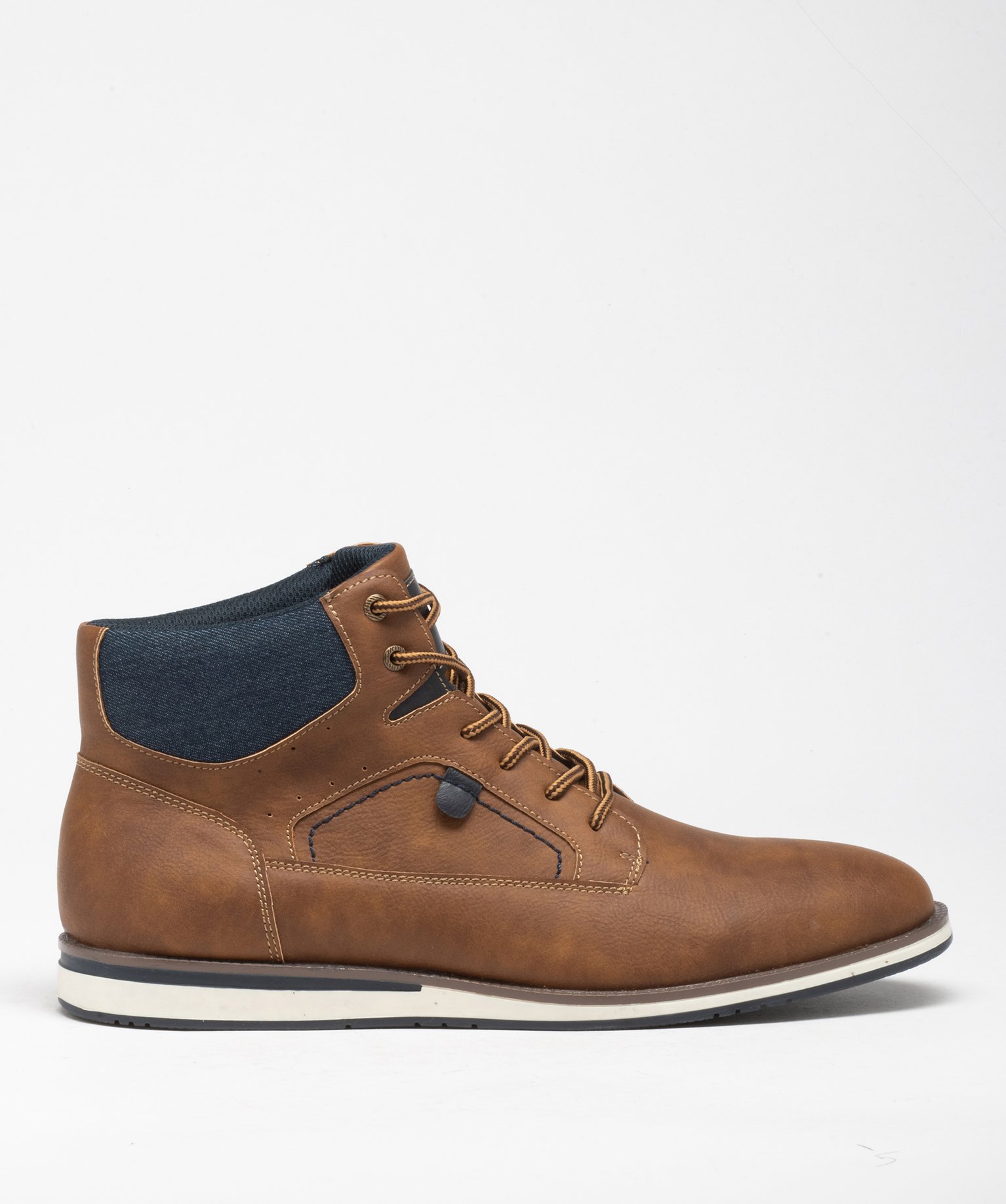 Baskets homme mid-cut casual unies avec col denim - 45 - marron chine - GEMO