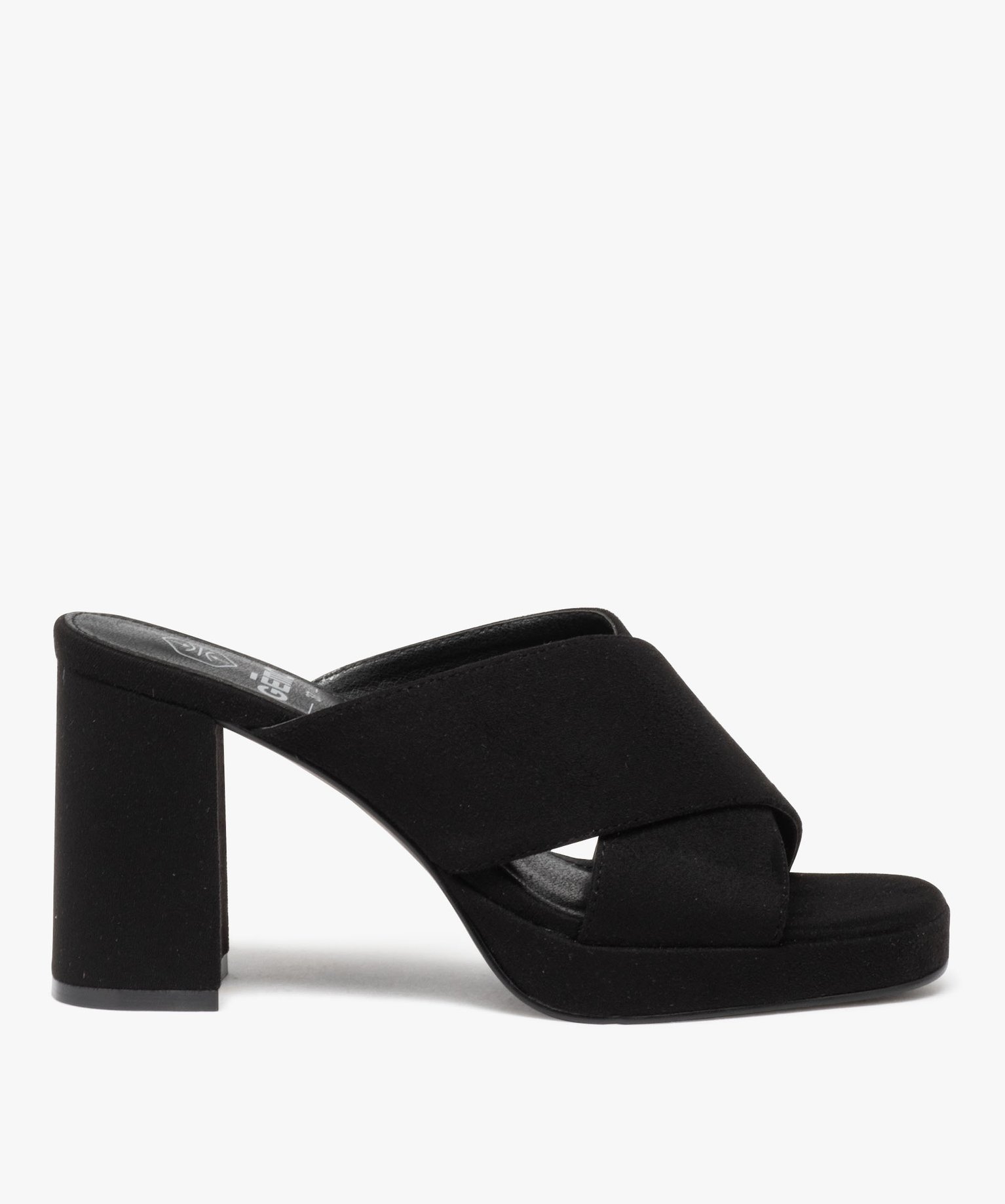 Mules femme à talon haut unies en suédine et à brides croisées - 37 - noir - GEMO