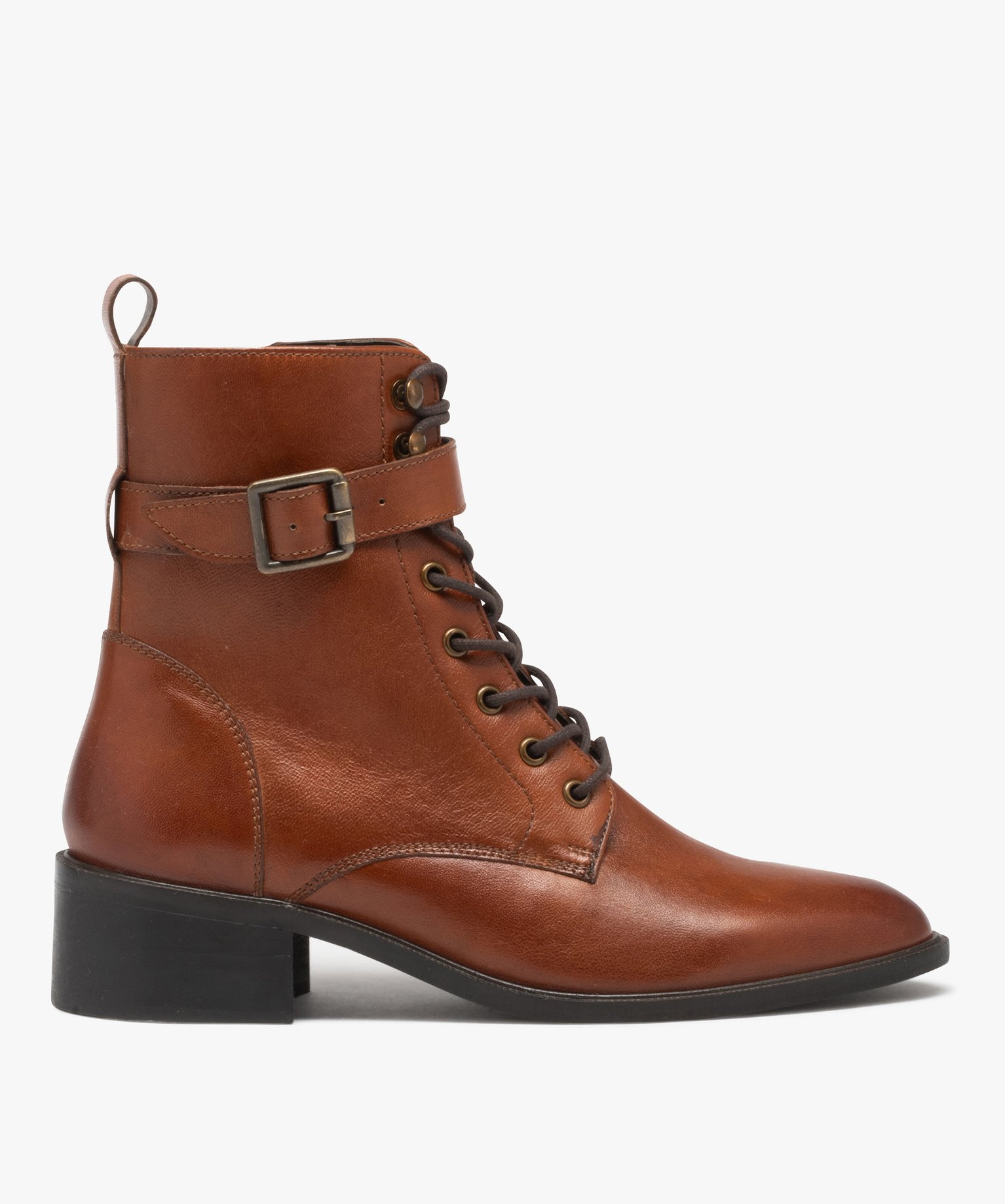 Bottines Down To Earth F3R124 - Talon Large, En Cuir, Pour Femmes, Style Décontracté à Enfiler, Neuves Avec Emballage