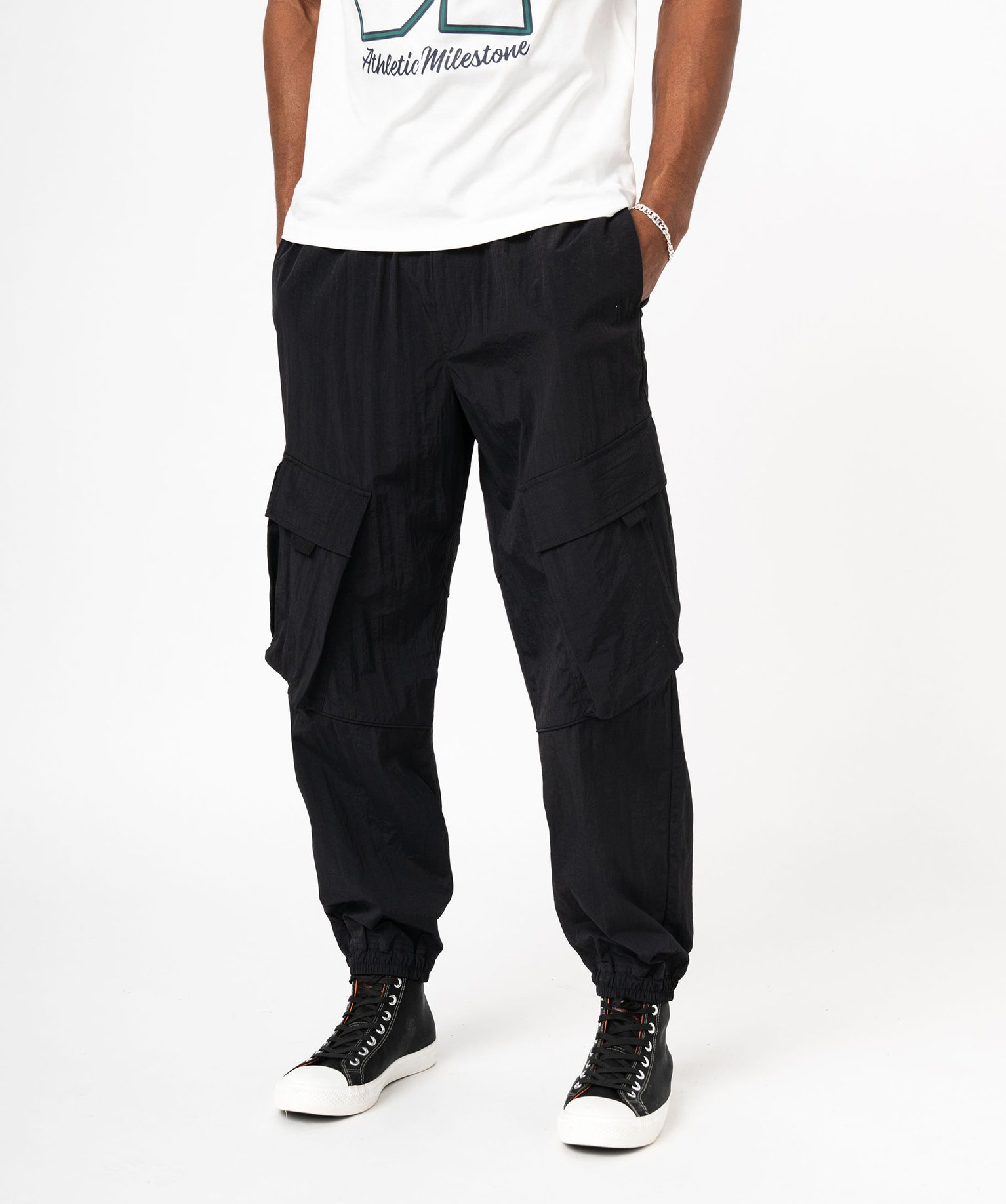 Pantalon large en toile de parachute homme - L - noir - GEMO