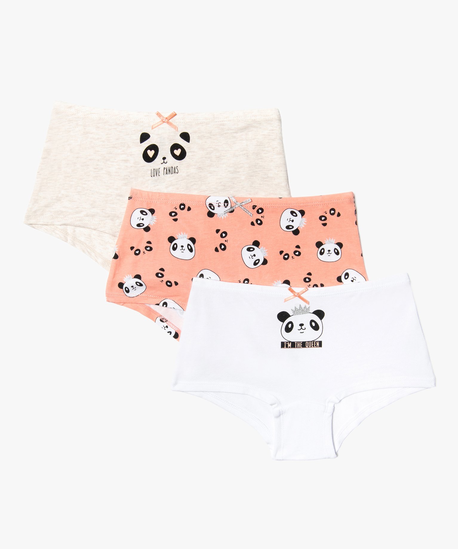 boxers fille à motifs pandas en coton bio (lot de 3)