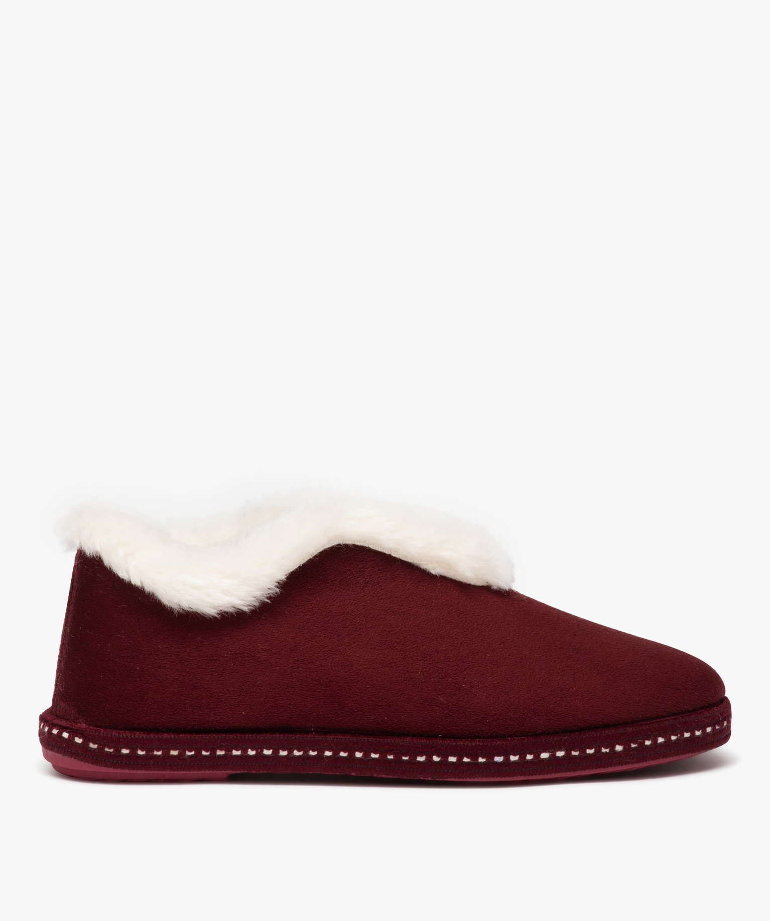 Chaussons femme pantoufles unies à col fourré - 37 - rouge fonce - GEMO