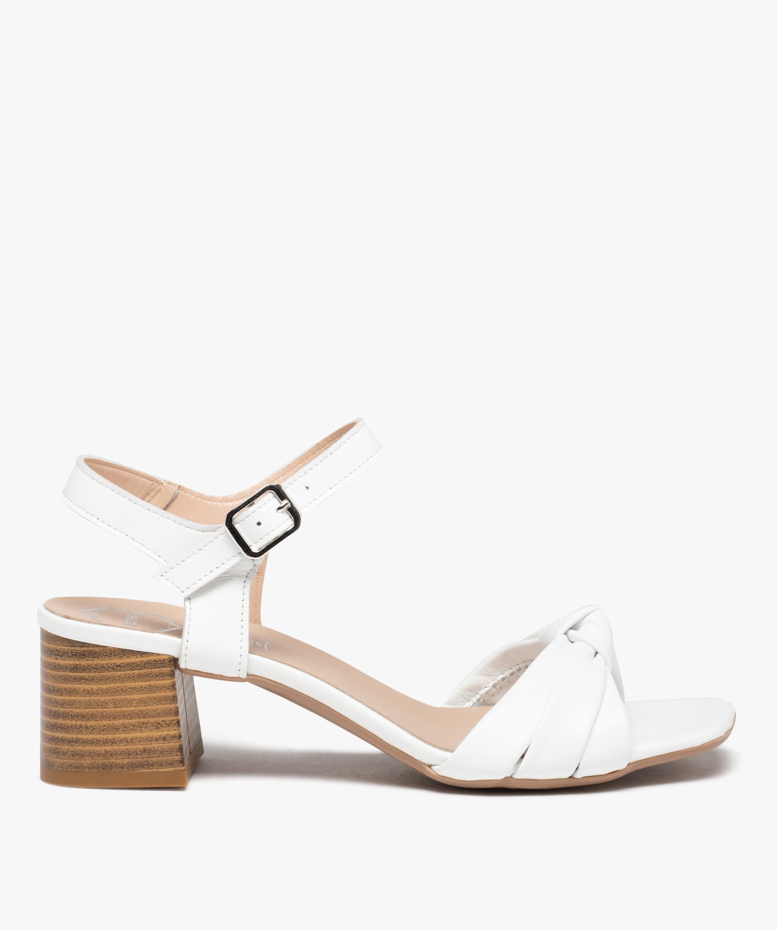 Sandales femme à talon dessus cuir uni drapé - Tanéo - 38 - blanc - TANEO