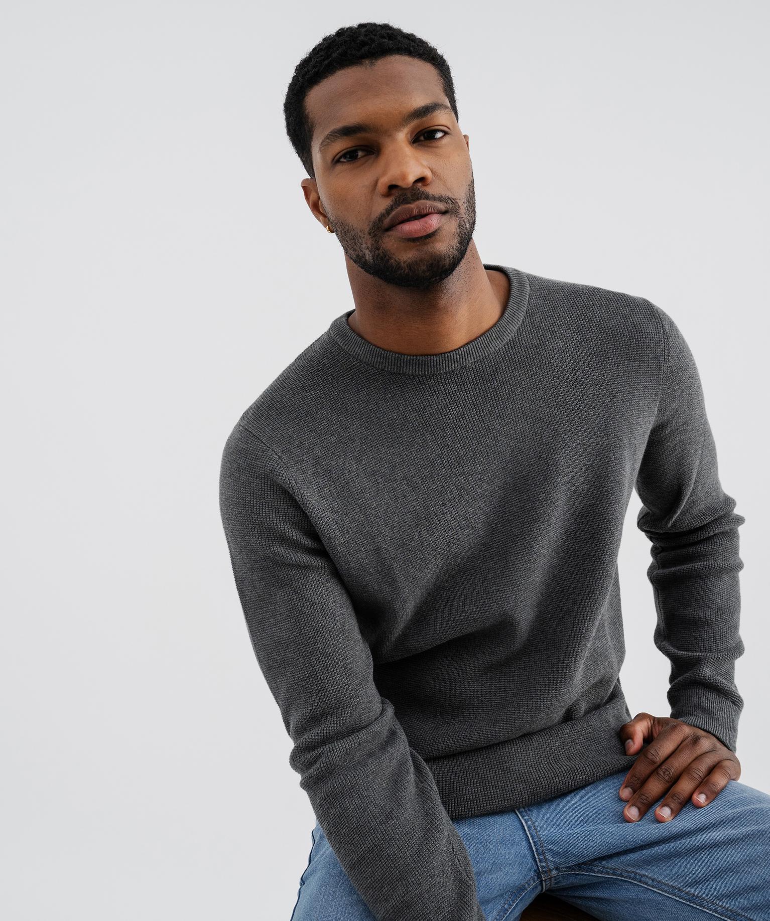 Pull col rond en coton uni homme - 38-40/M - gris chine - GEMO