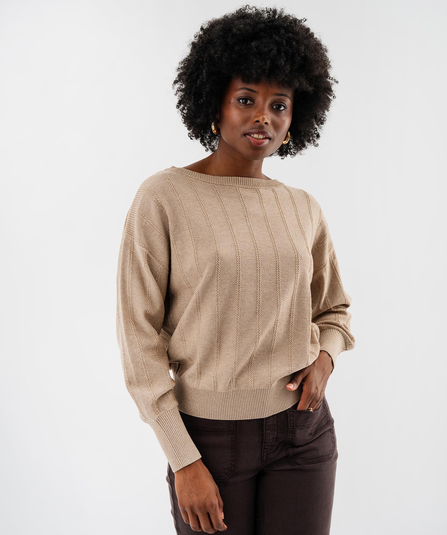 Pull en maille fine texturée et pailletée femme - 38-40/M - beige - GEMO