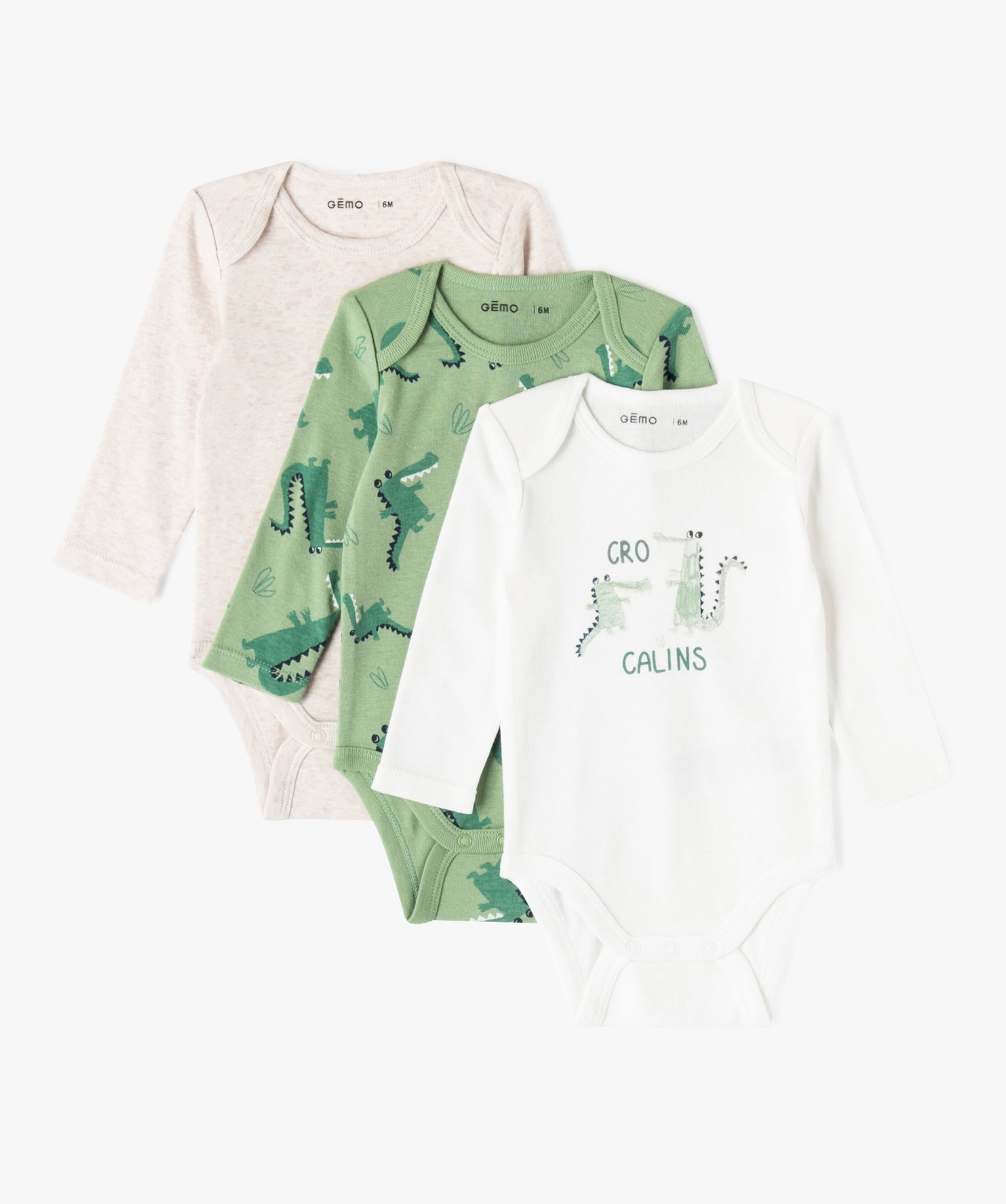 Body à manches courtes et col US en coton biologique bébé (lot de 3) - 1M - vert - GEMO