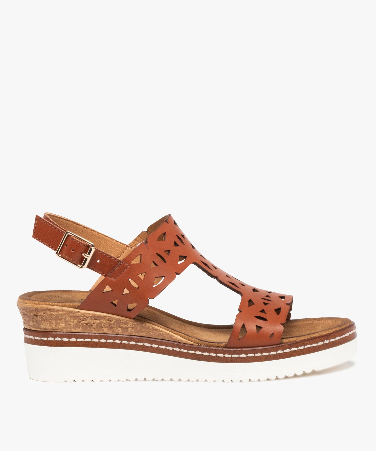 Sandales femme compensées dessus ajouré - 36 - marron - GEMO