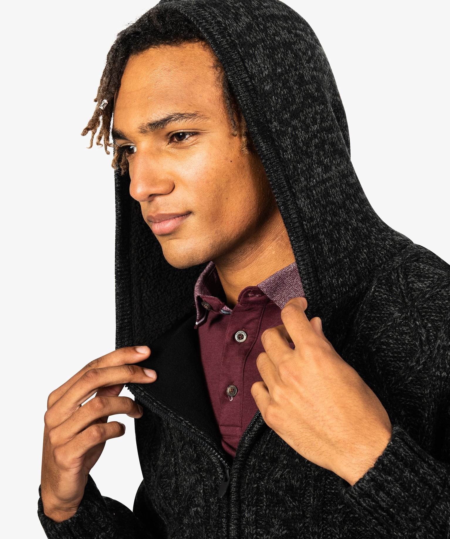Gilet homme grosse maille doubl?� polaire avec capuche noir | GEMO