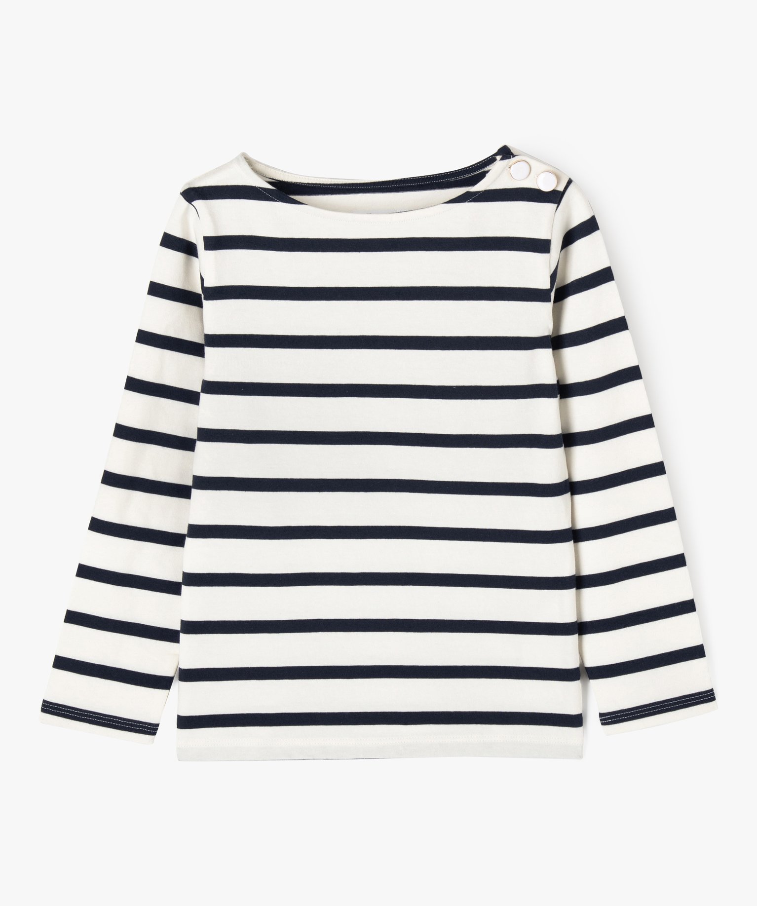Tee-shirt manches longues à rayures et col bateau fille - 10 - marine - GEMO
