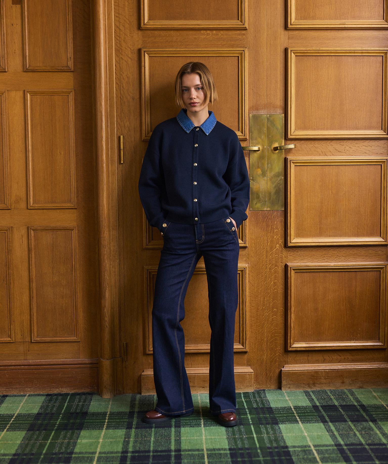 Jean Flare en denim extensible à effet pont femme - LuluCastagnette - 36/S - bleu fonce - LULU CASTAGNETTE G4G D