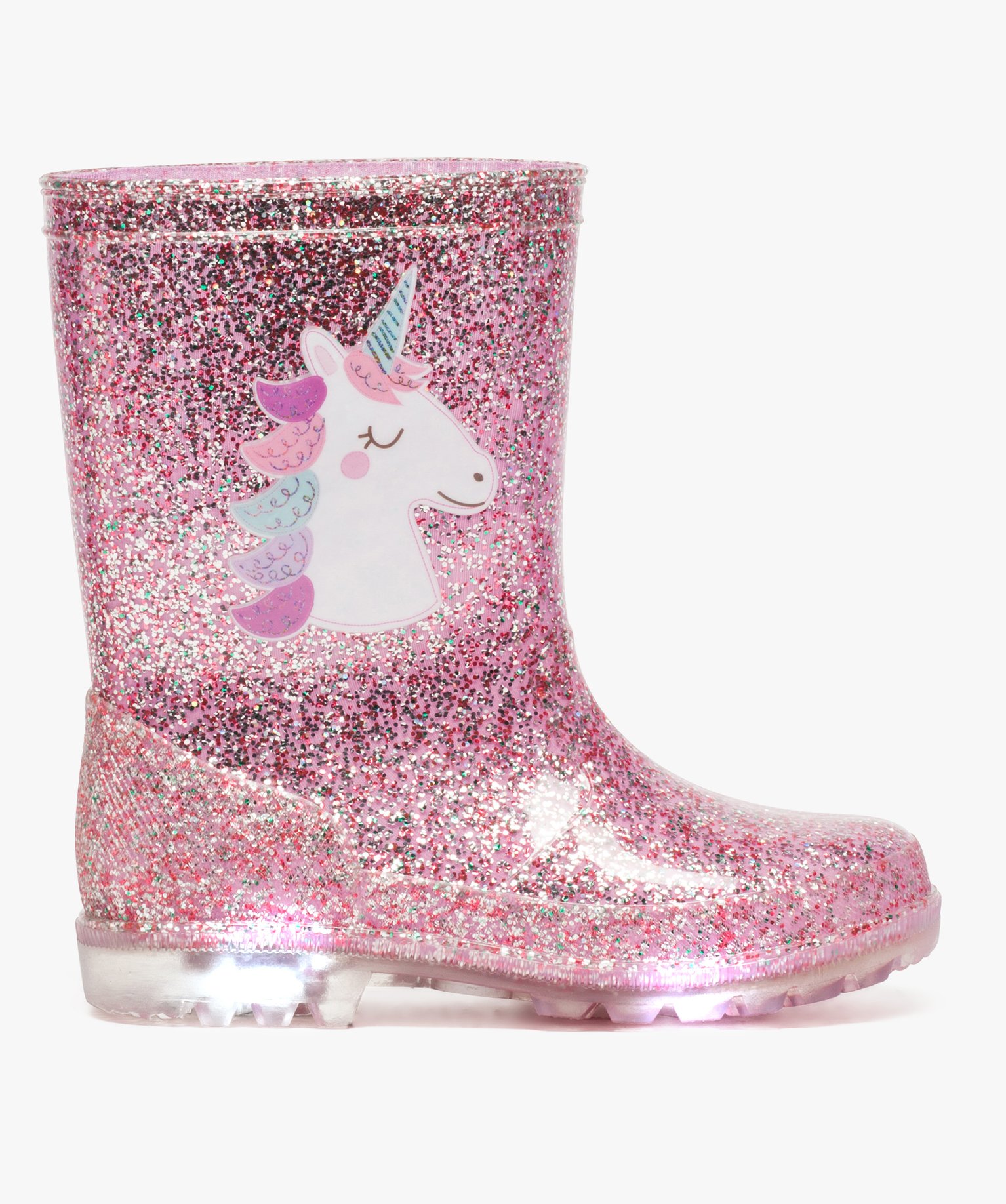 Bottes de pluie fille pailletées à semelle lumineuse motif licorne - 31 - rose standard - GEMO