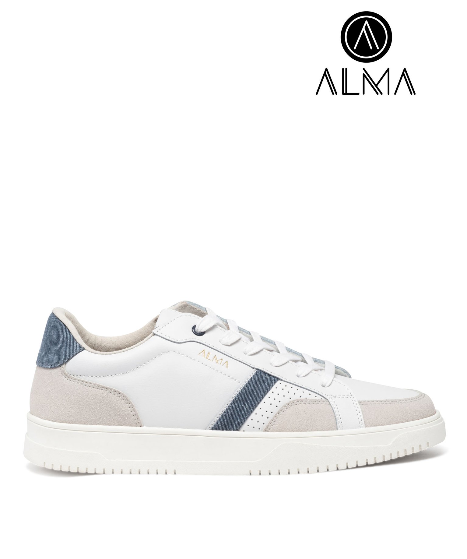 Tennis basses multimatières dessus cuir homme - Alma - 46 - blanc chine - ALMA