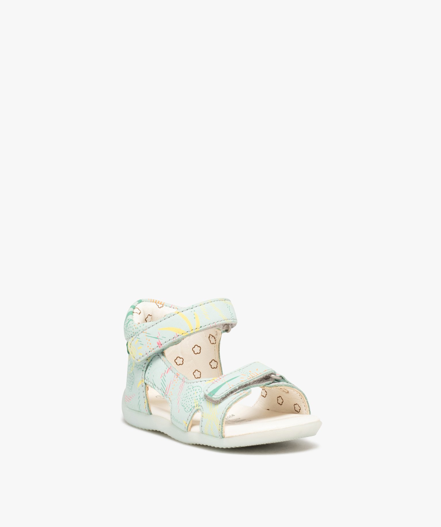 Sandales bébé fille en cuir à motifs avec brides à scratch - Kickers - 27 - bleu - KICKERS