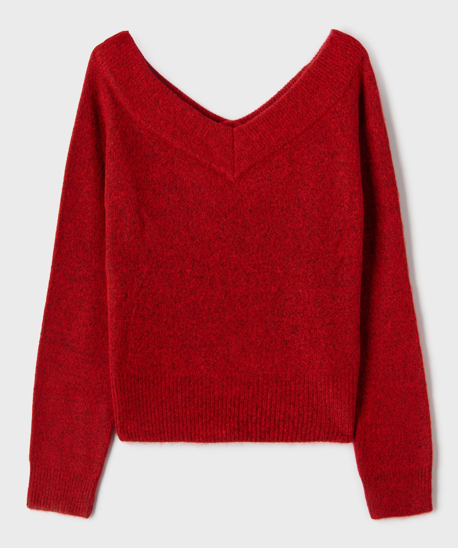 Pull maille col V fille - 12A/XXS - rouge standard - GEMO