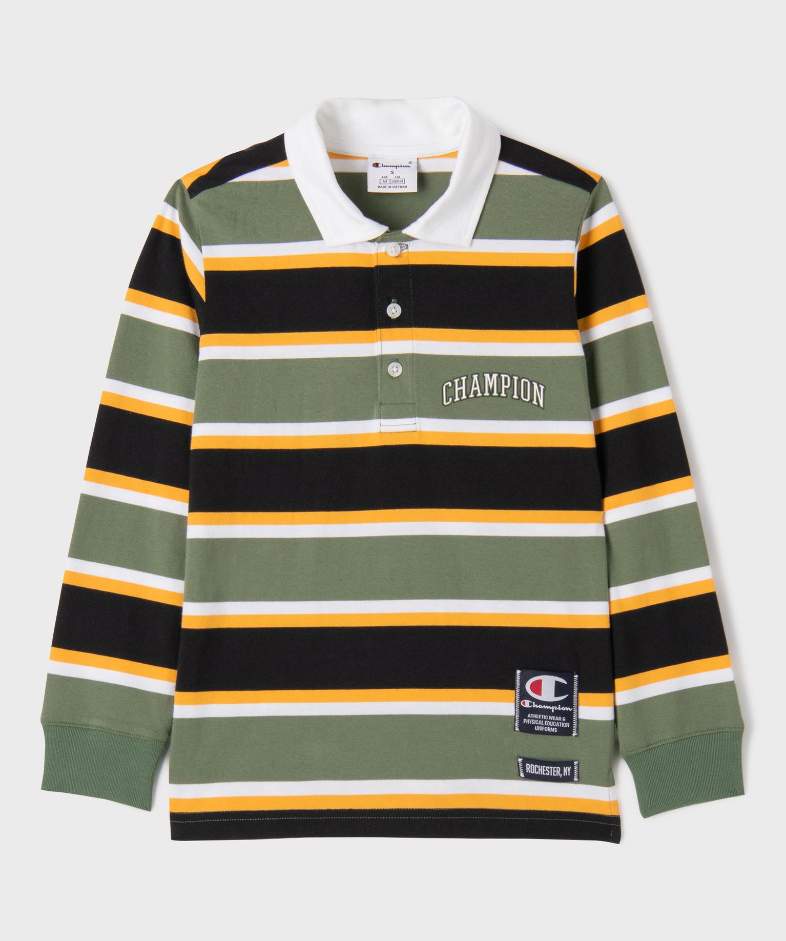 Polo manches longues en jersey rayé garçon - Champion - 10A - vert standard - CHAMPION USA