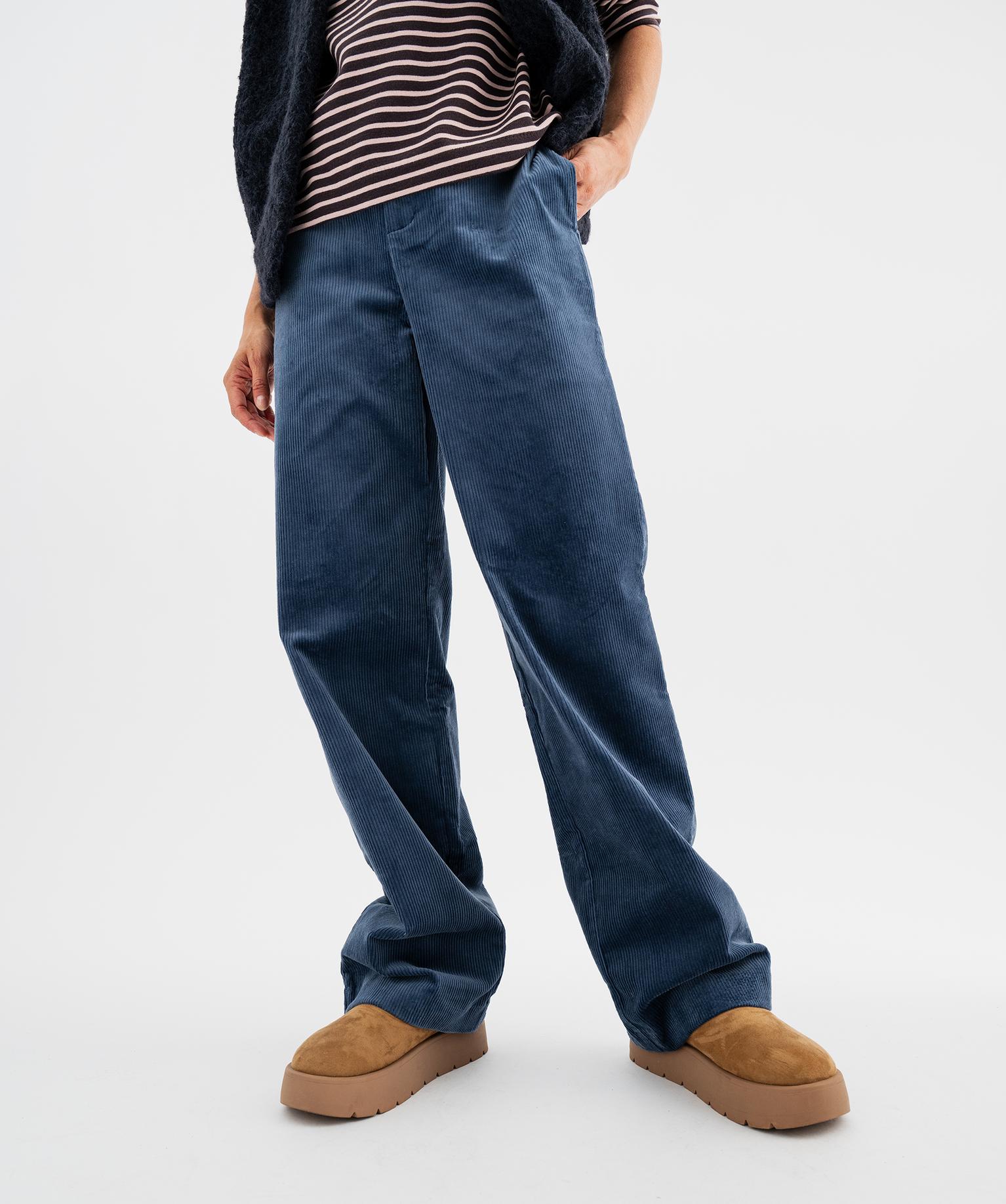 Pantalon straight en velours femme - 38-40/M - bleu fonce - GEMO