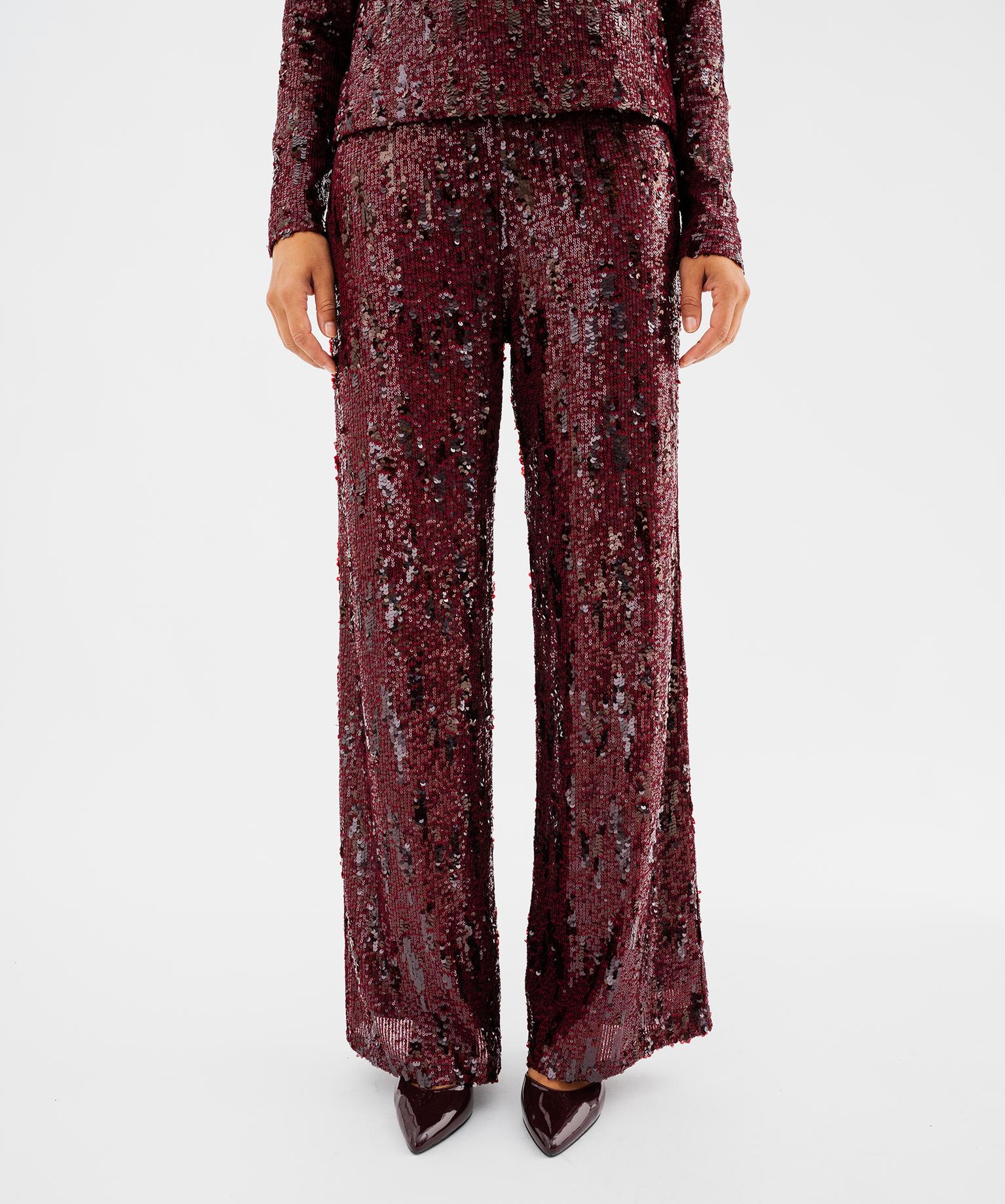 Pantalon Wide leg pailleté femme - 42-44/L - rouge fonce - GEMO