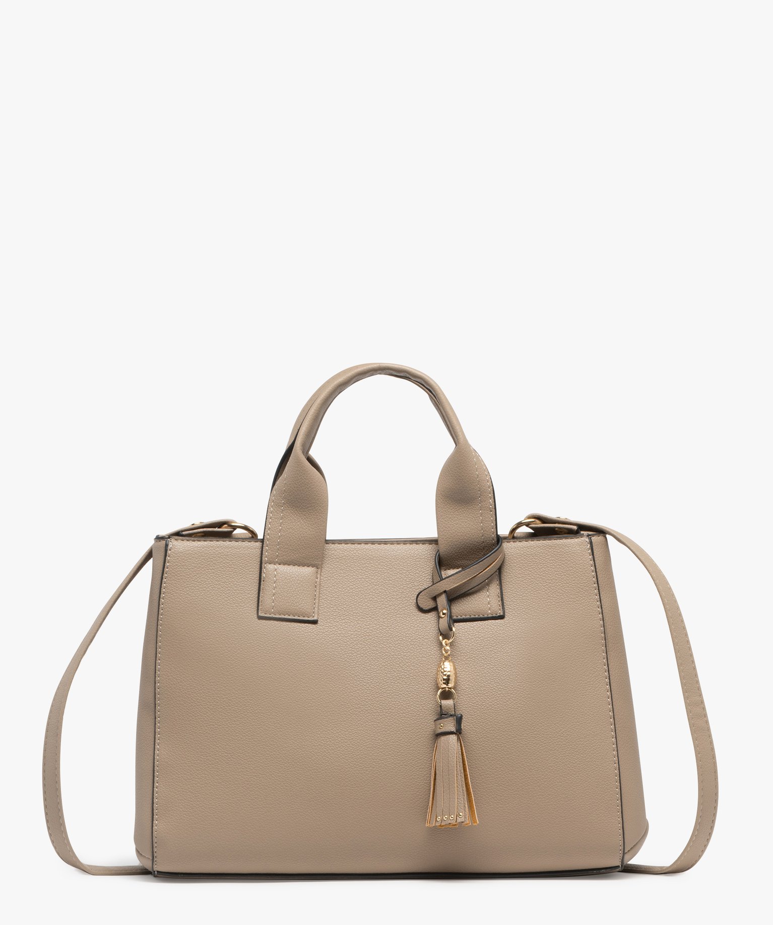 Sac ?� main ?� double compartiment et bandouli?�re amovible marron clair | GEMO