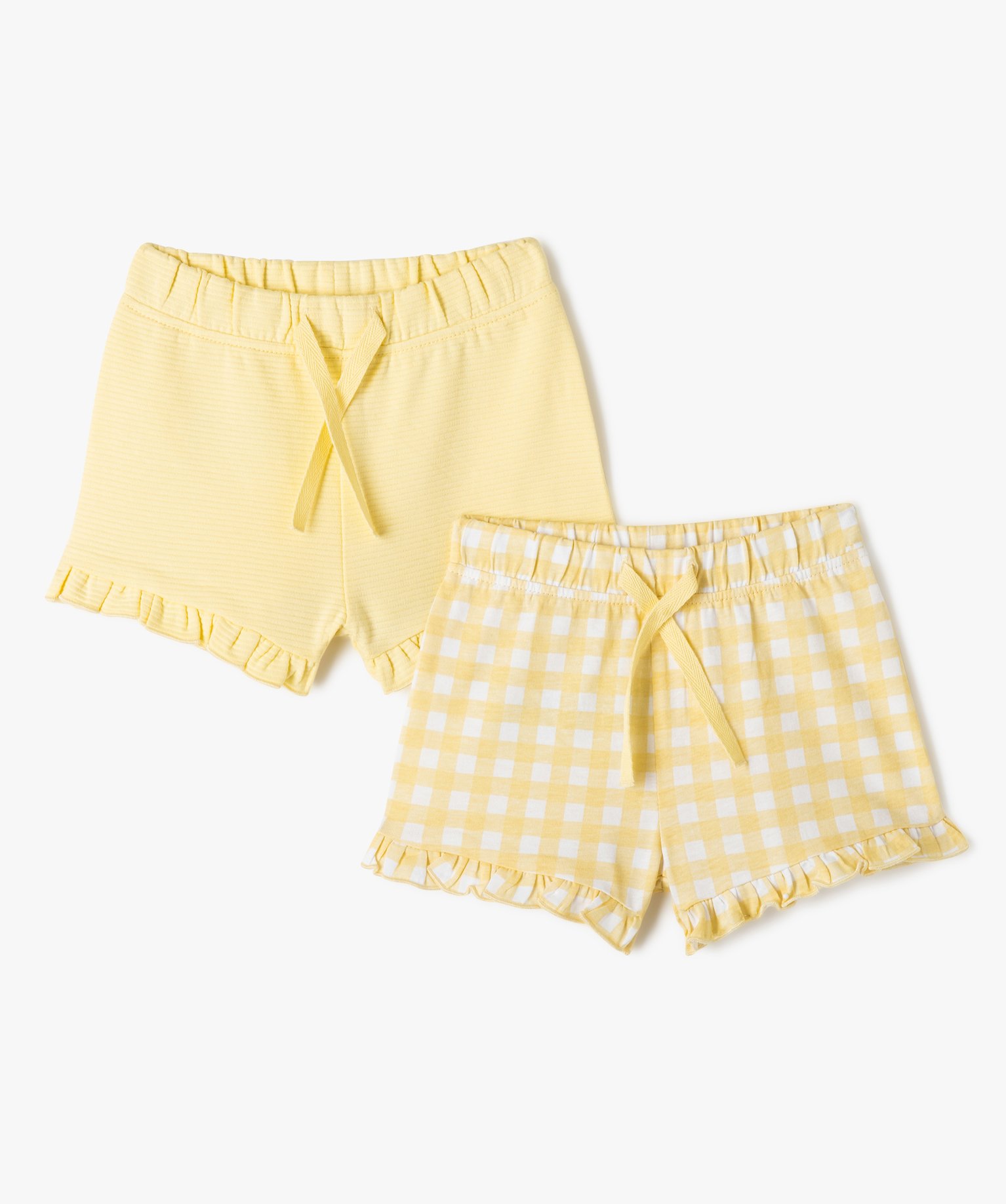 Short en coton avec volants bébé fille (lot de 2) - 3 - jaune - GEMO