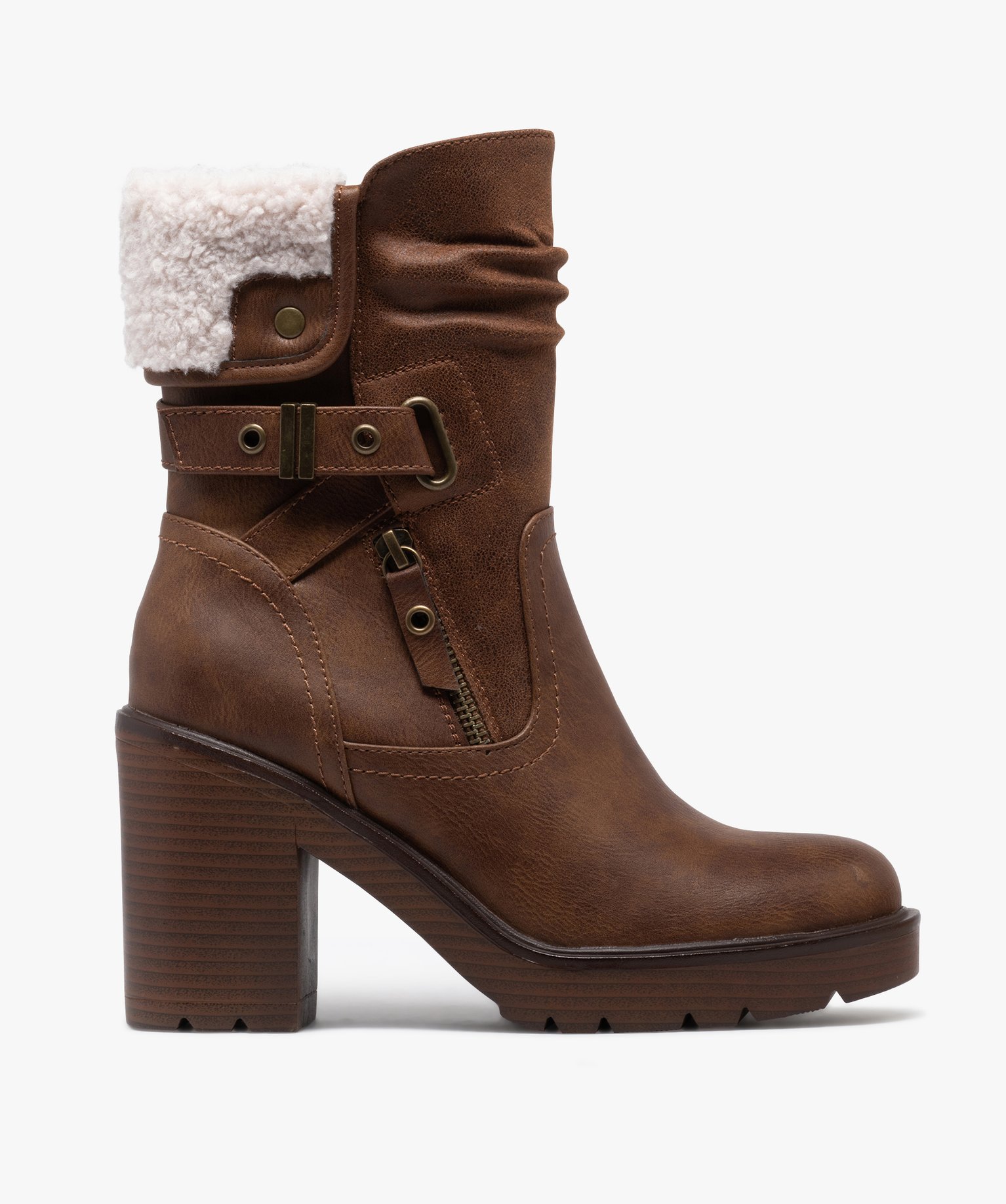 Boots à talon fourrées femme - 40 - marron standard - GEMO