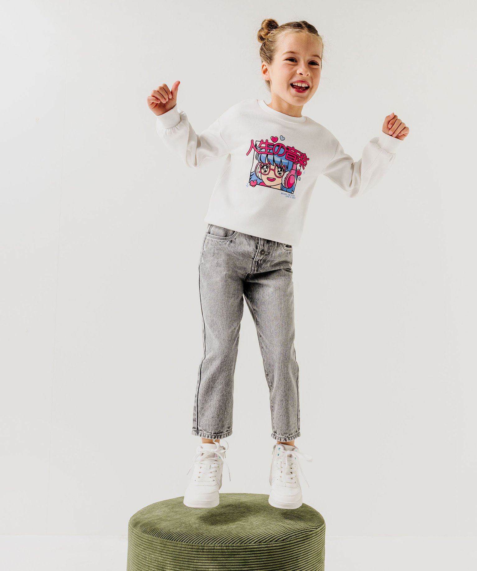 Jean slouchy à taille haute ajustable fille - 12 - gris - GEMO