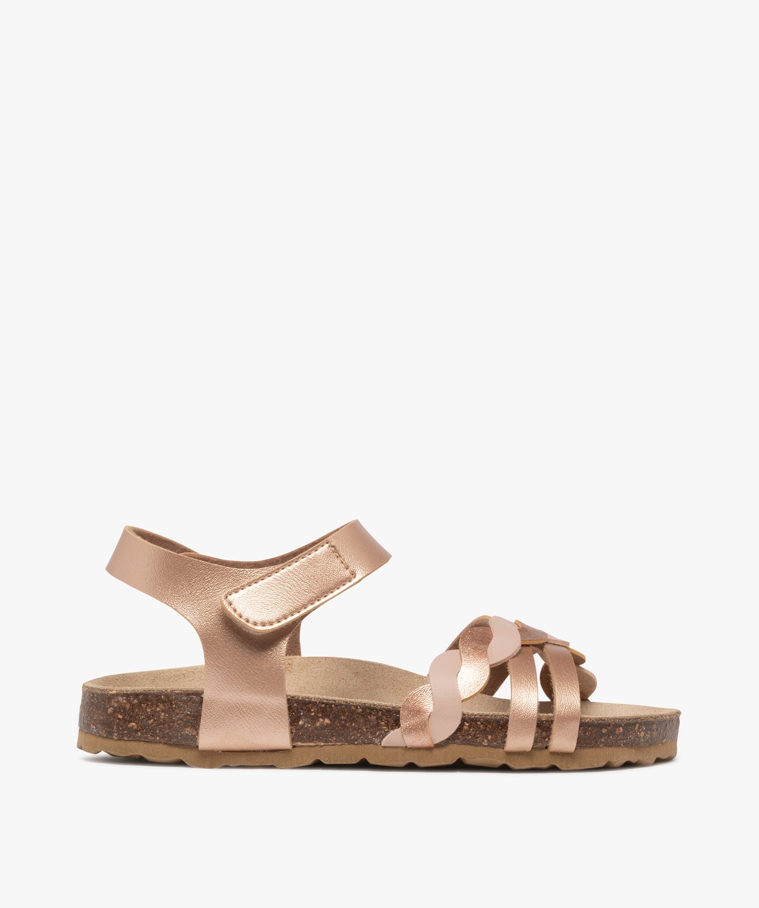 Sandales fille à scratch et bride tressée effet métallisé - 34 - rose - GEMO