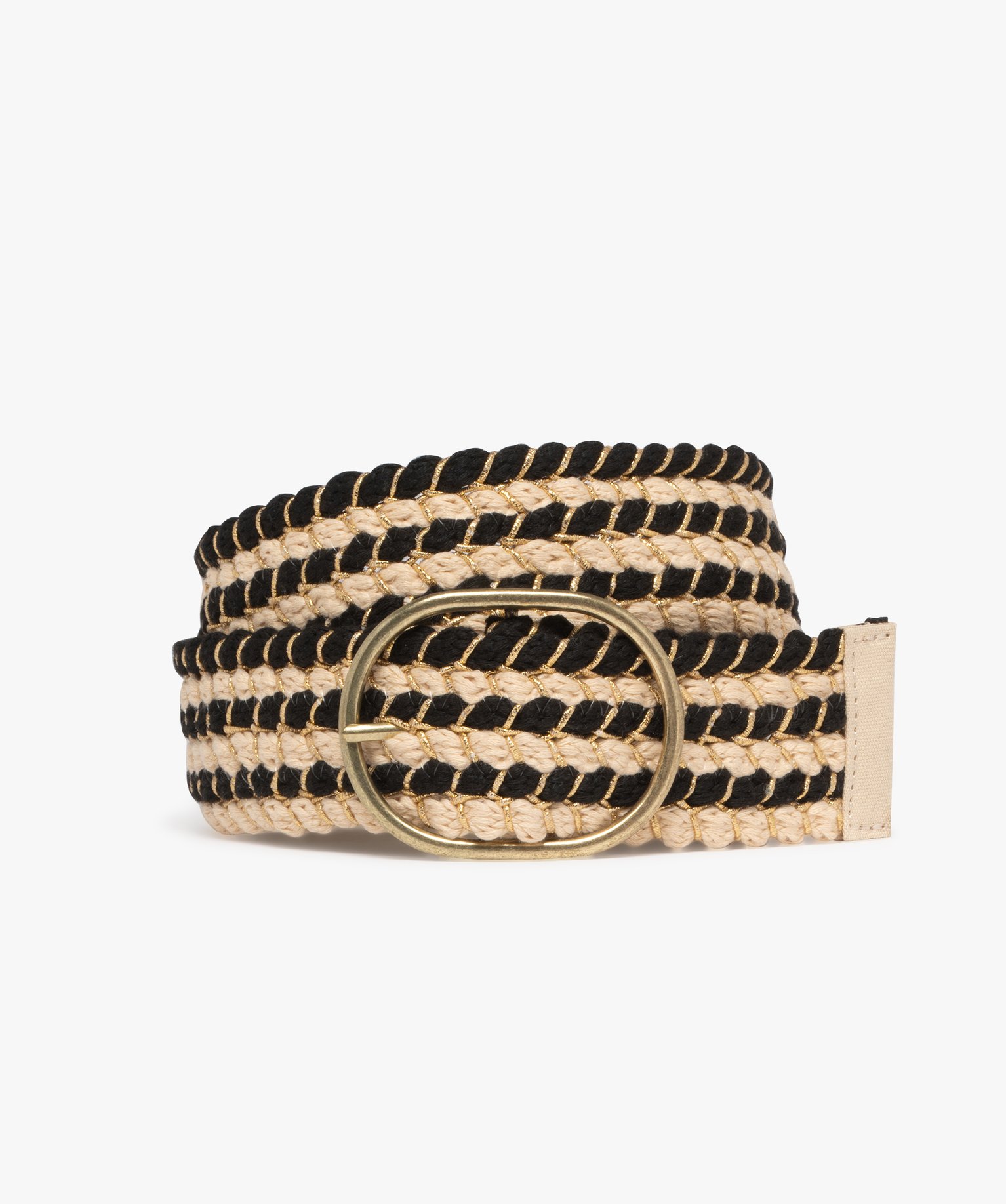 Ceinture tressée avec fil pailleté et grosse boucle en métal femme - 90 CM - noir standard - GEMO