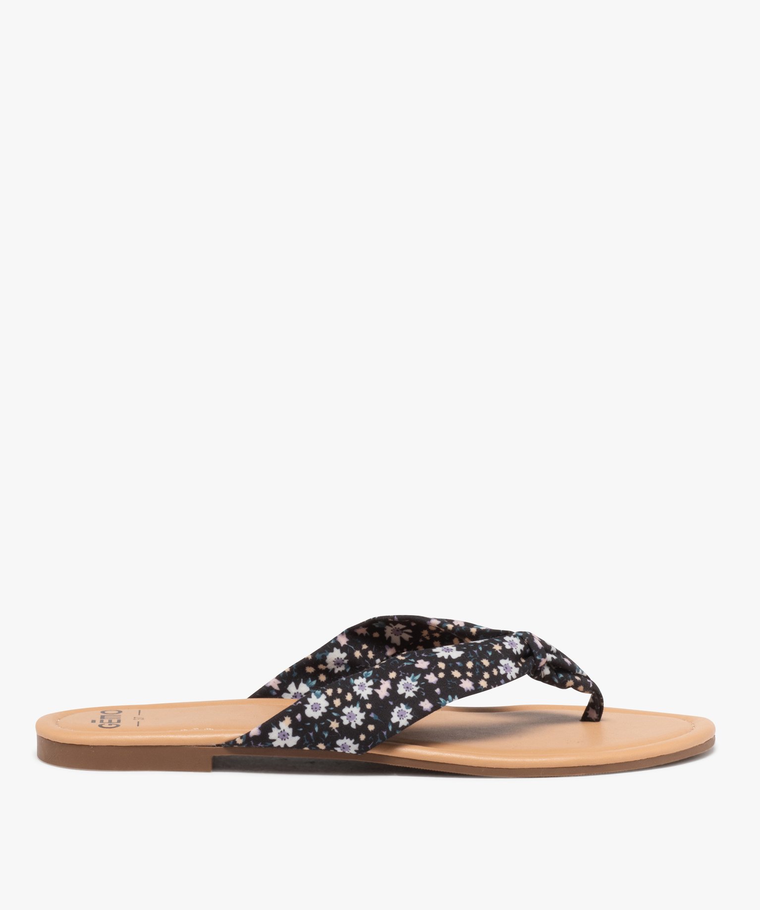 Tongs femme à brides en tissu drapé à motifs - 38 - noir - GEMO